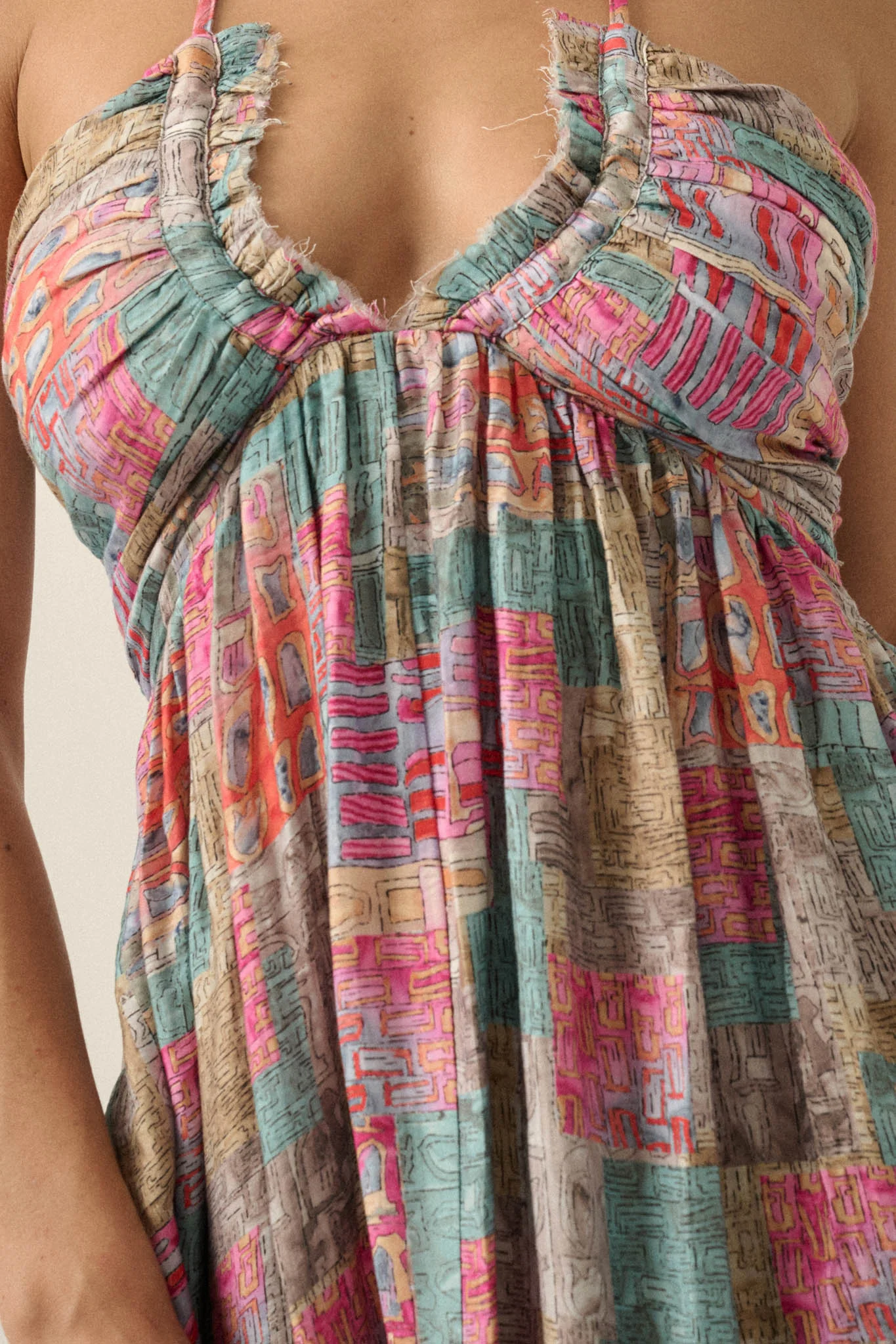 Mosaic Muse Abstract-Print Tie-Back Halter Maxi Dress - Image 11