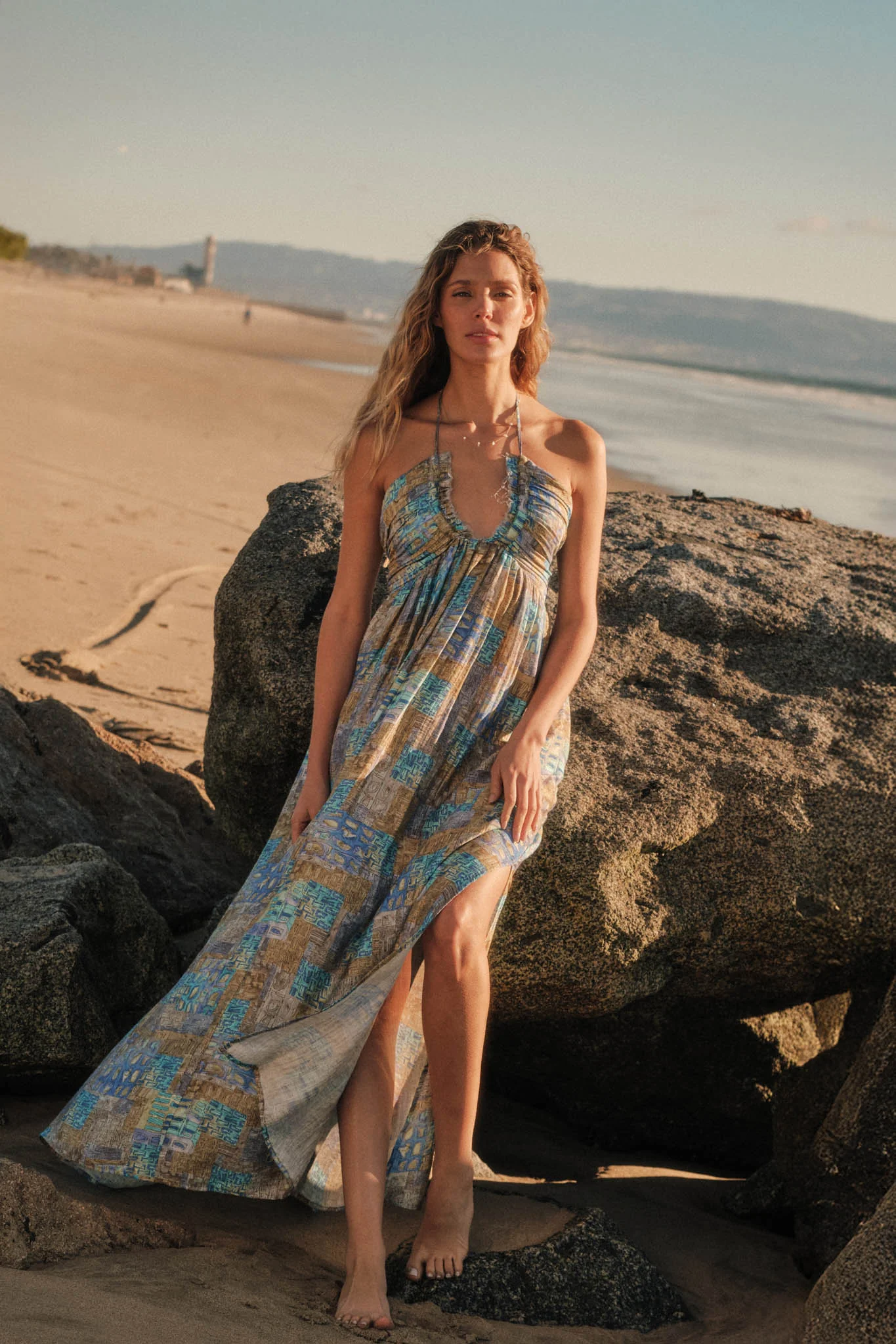 Mosaic Muse Abstract-Print Tie-Back Halter Maxi Dress - Image 3
