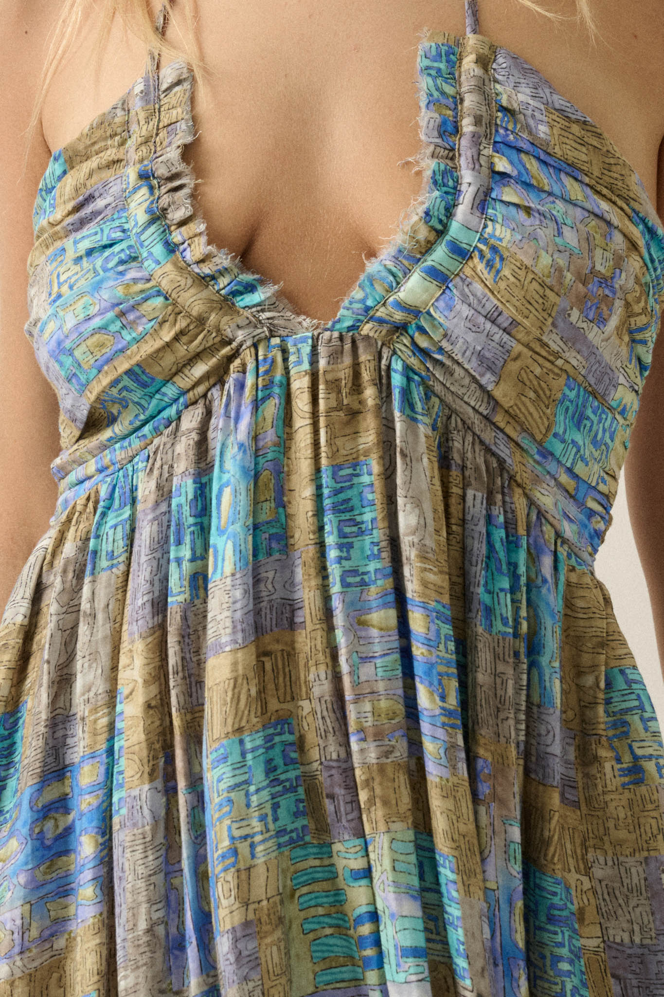 Mosaic Muse Abstract-Print Tie-Back Halter Maxi Dress - Image 5