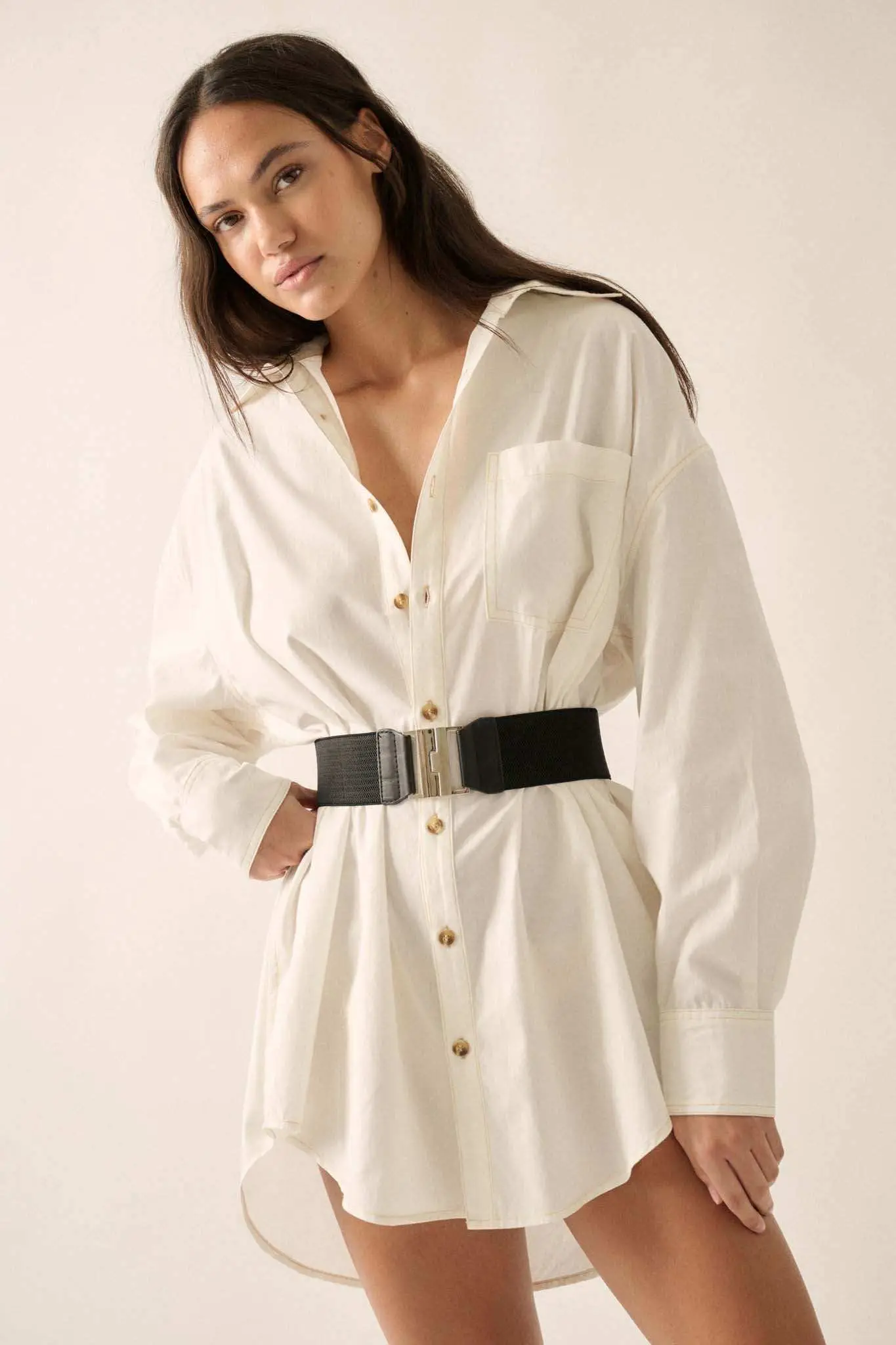 Moving Forward Oversize Button-Up Mini Shirt Dress - Image 10