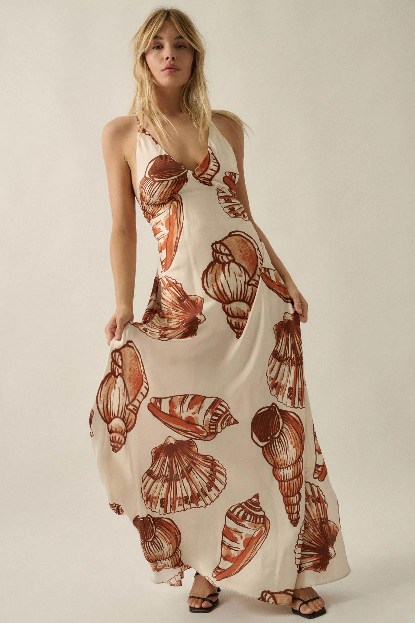 Mystic Lagoon Shell-Print Satin Open-Back Maxi Dress - Image 12