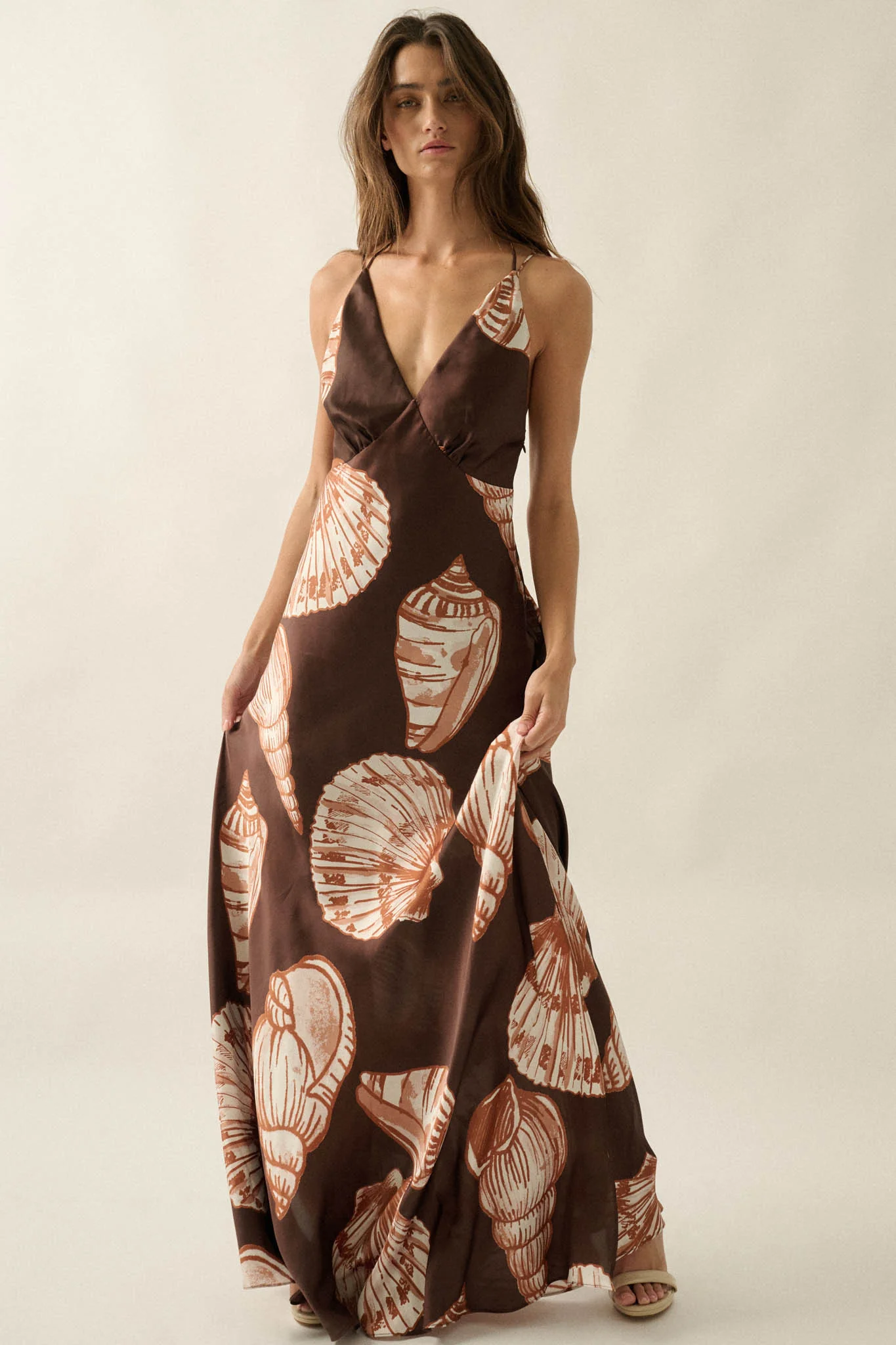 Mystic Lagoon Shell-Print Satin Open-Back Maxi Dress - Image 6