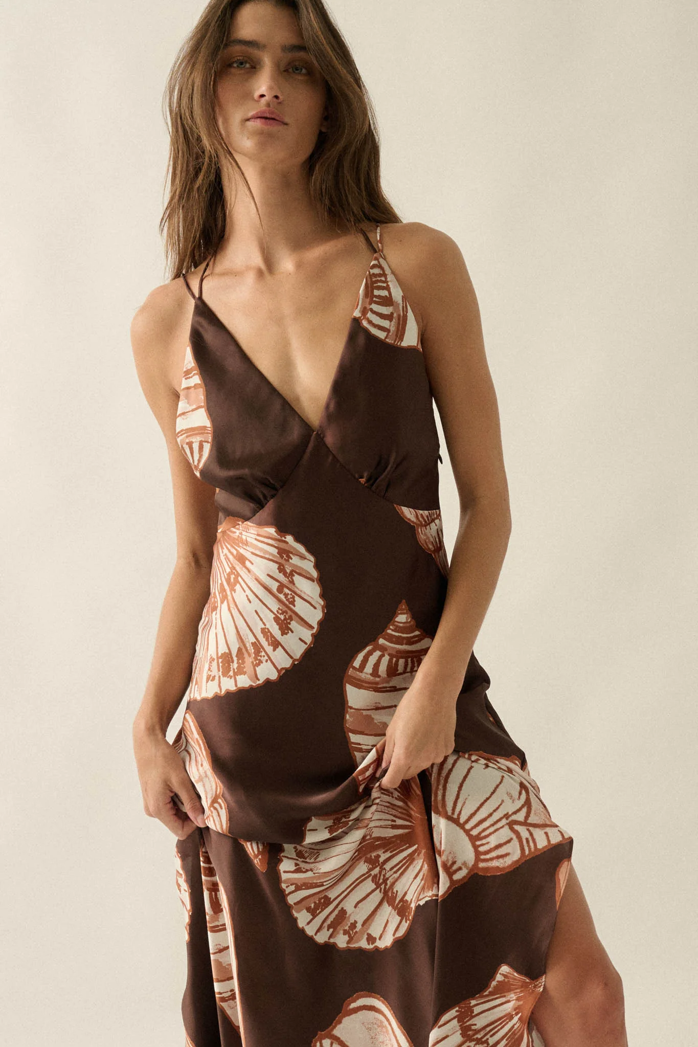 Mystic Lagoon Shell-Print Satin Open-Back Maxi Dress - Image 7
