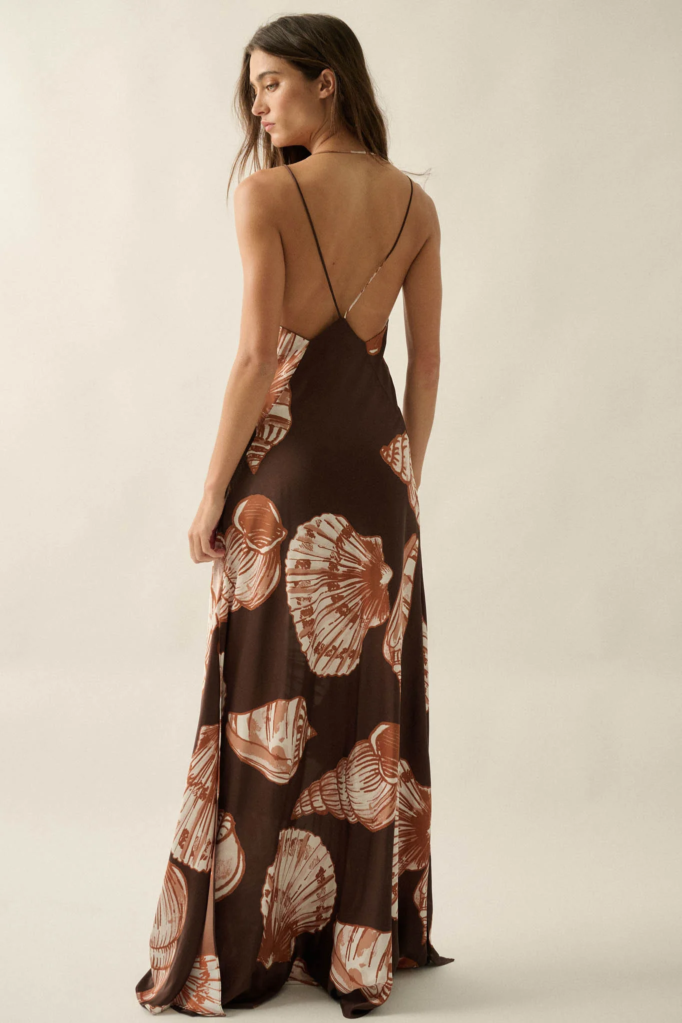Mystic Lagoon Shell-Print Satin Open-Back Maxi Dress - Image 9