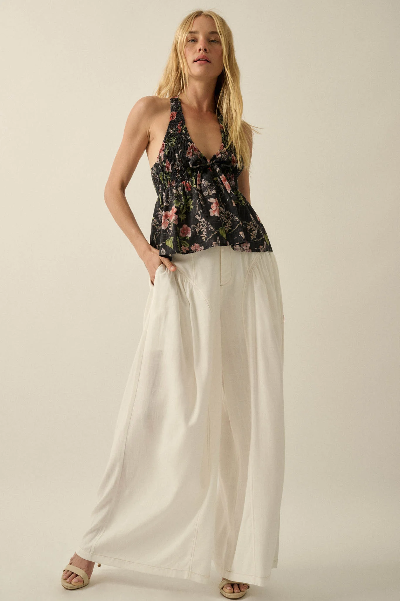 Natural Habitat Linen-Blend Gathered Wide-Leg Pants - Image 11