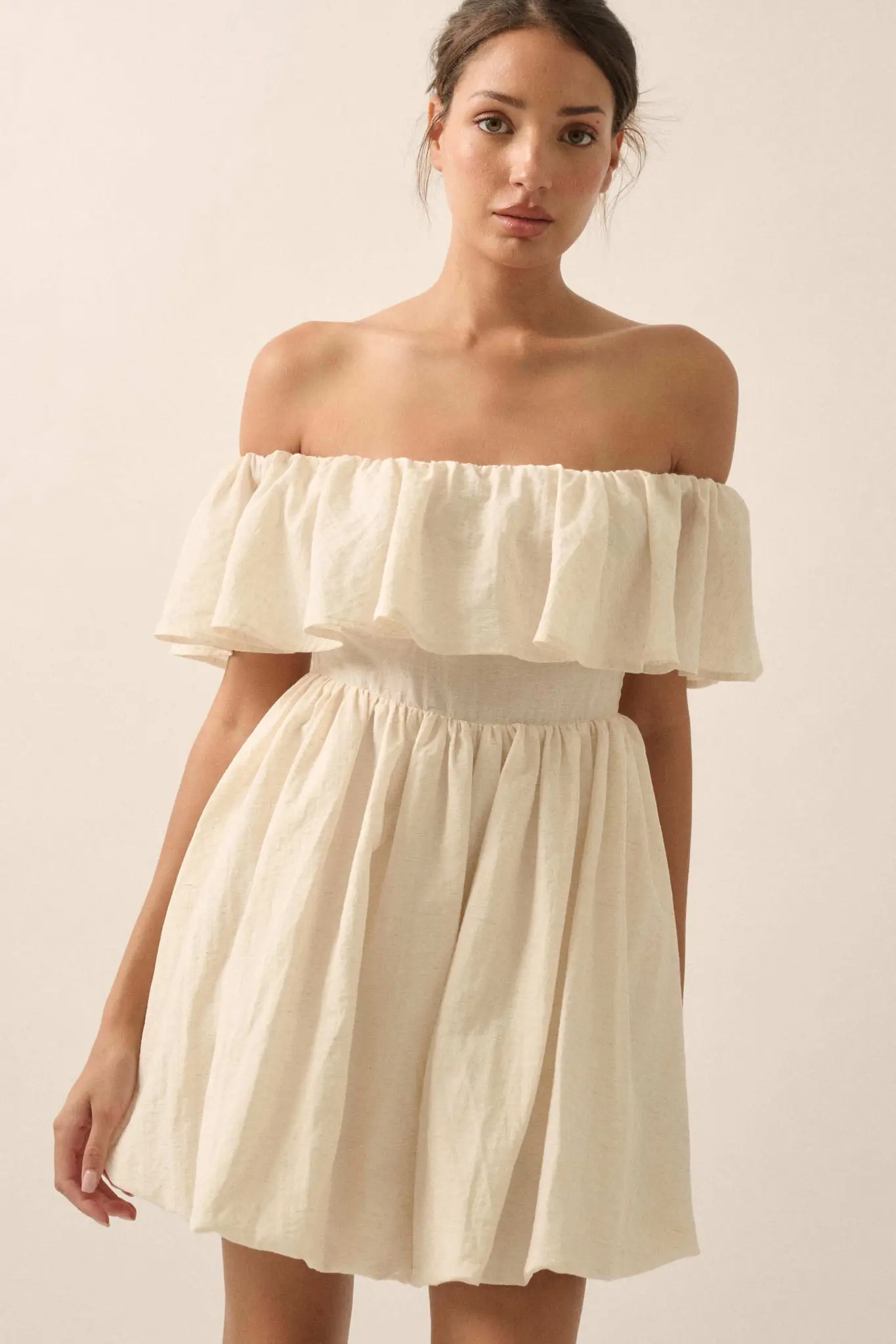 Natural Wonder Off-Shoulder Flounce Mini Dress - Image 10