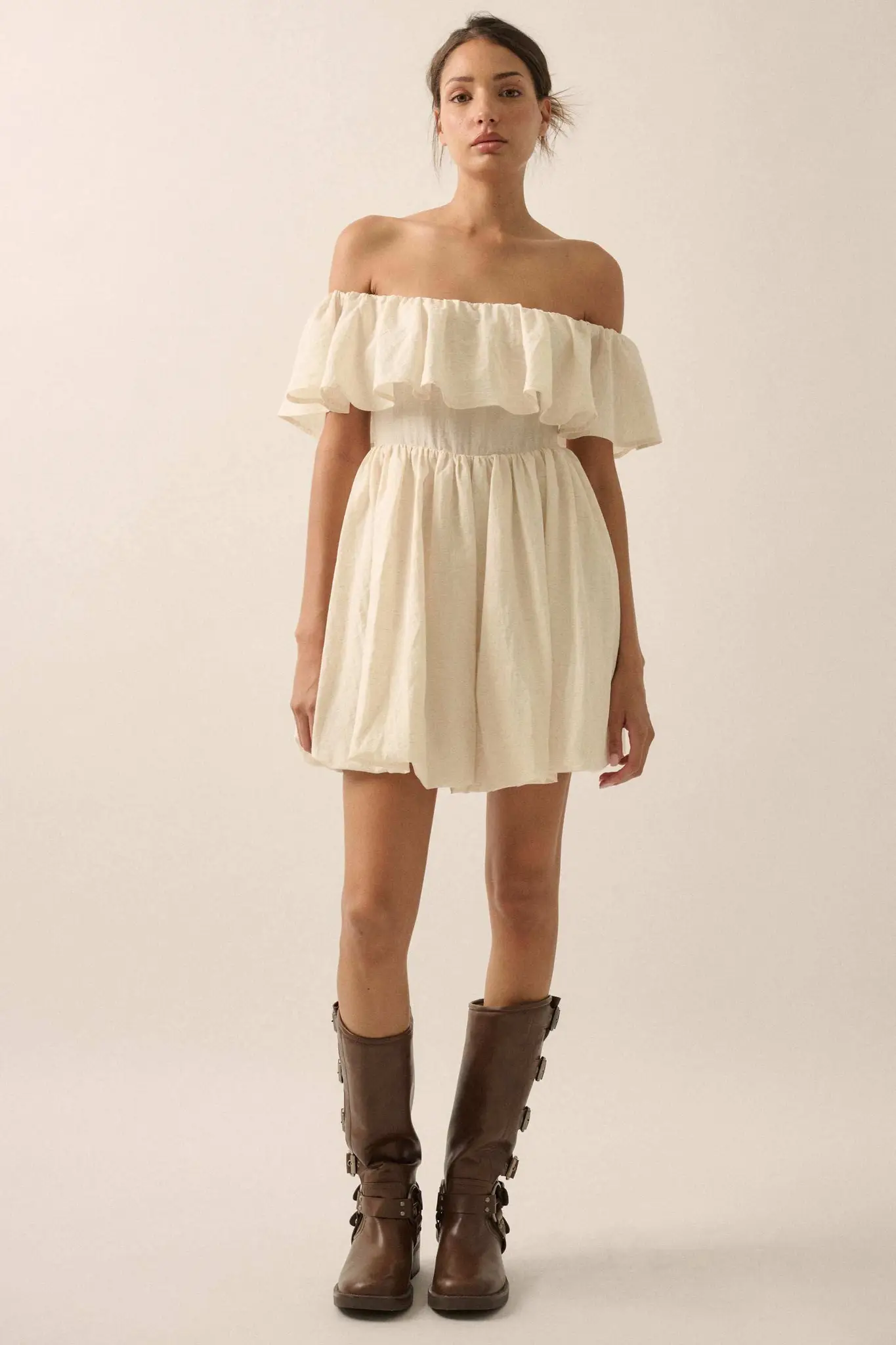 Natural Wonder Off-Shoulder Flounce Mini Dress - Image 9