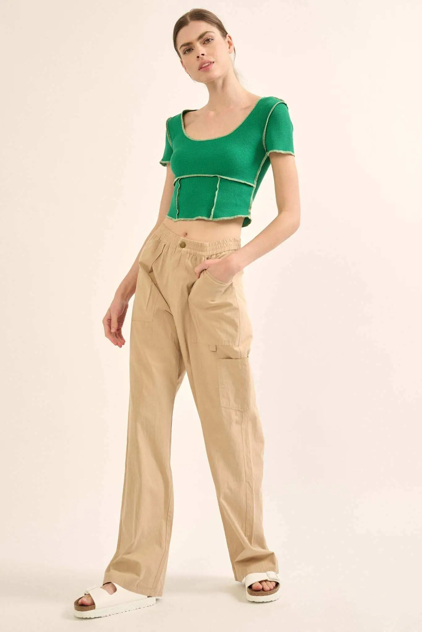 Never Say Never Cropped Exposed-Seam Waffle Tee - Image 4