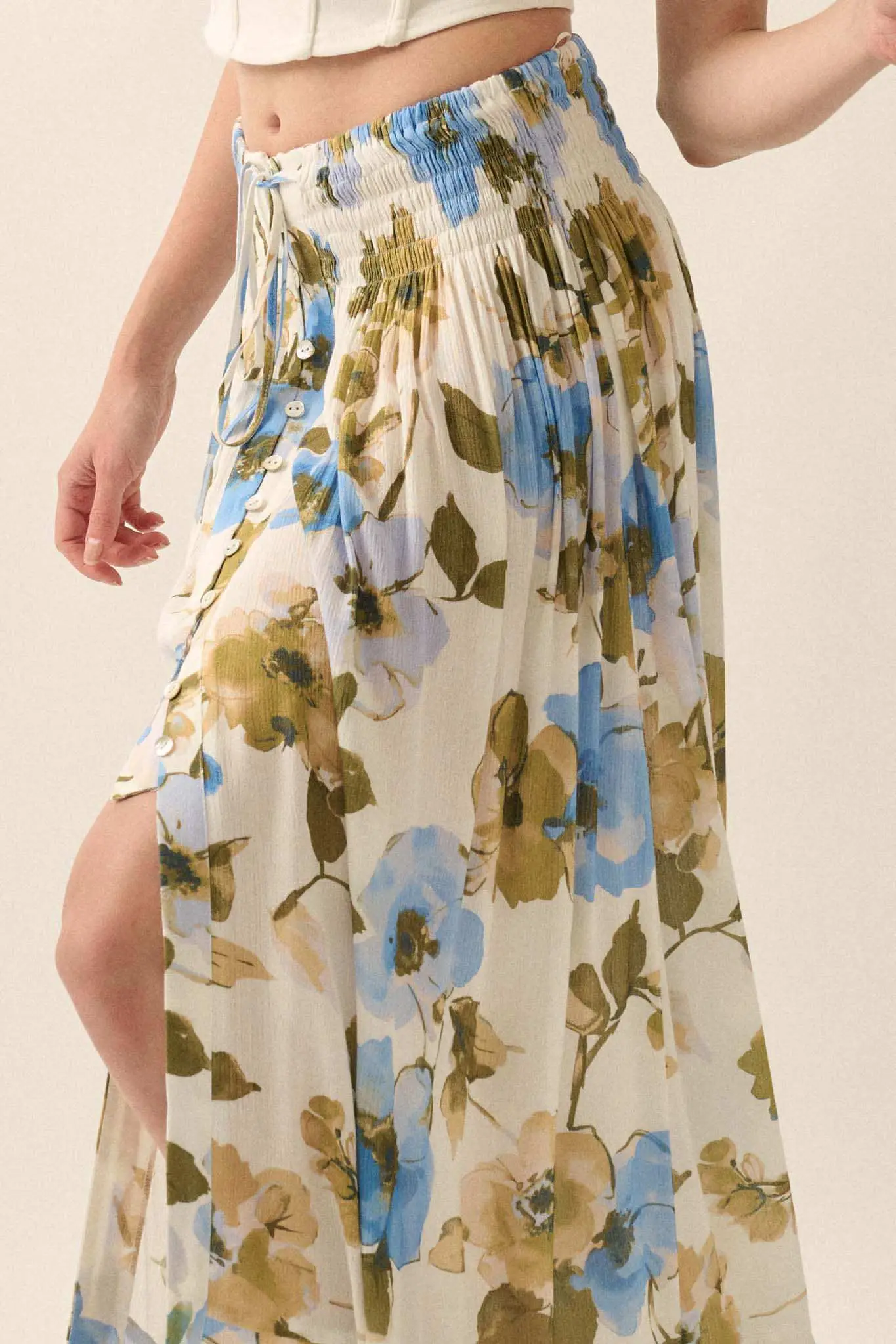 New Growth Floral Crepe Button-Front Maxi Skirt - Image 6