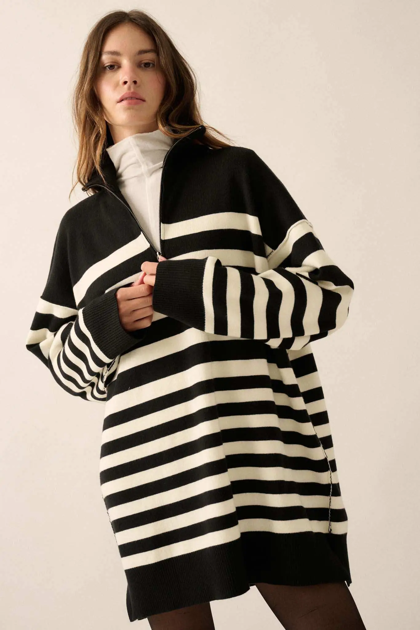 New Horizon Striped Half-Zip Mini Sweater Dress - Image 10