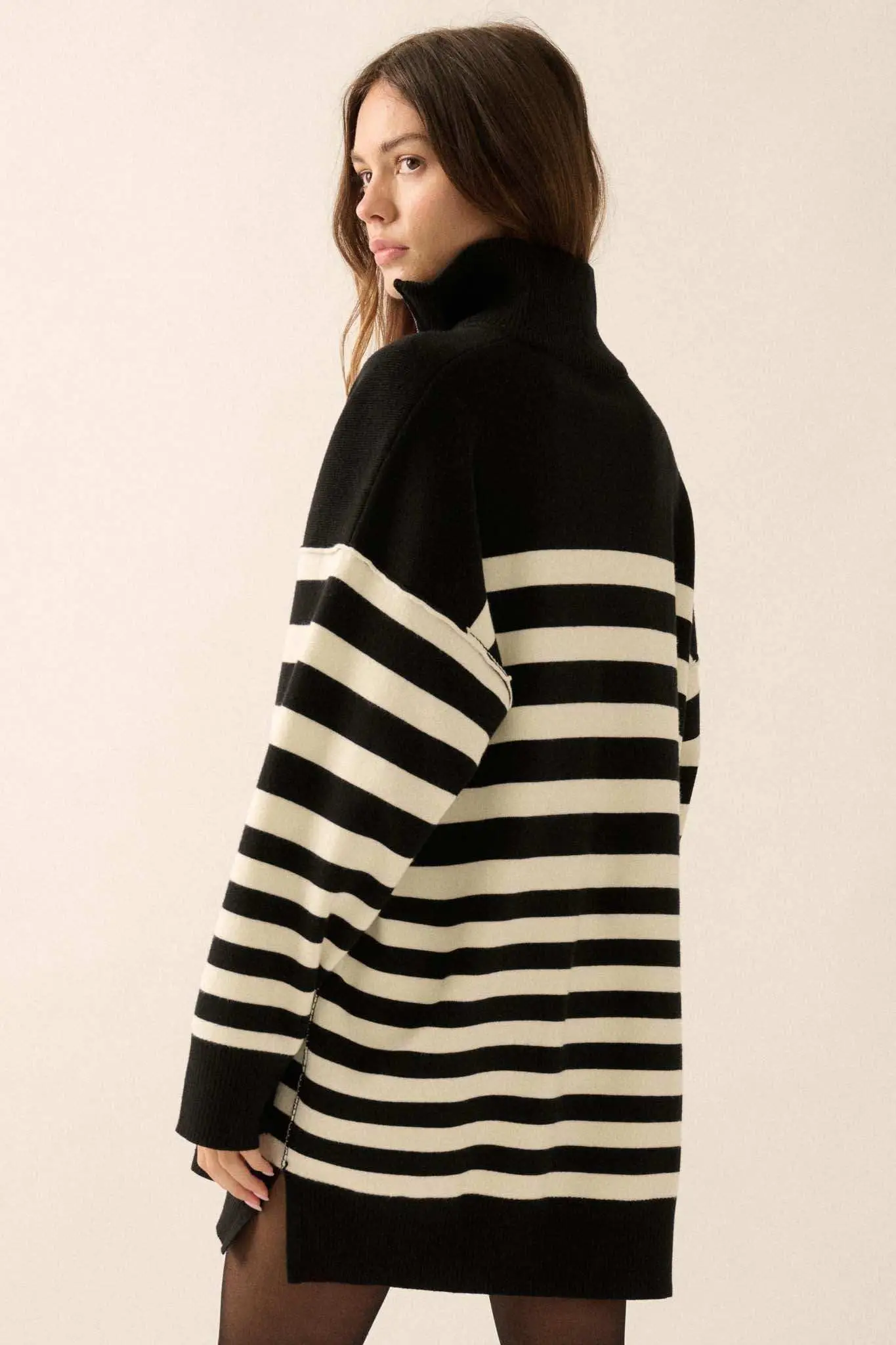 New Horizon Striped Half-Zip Mini Sweater Dress - Image 12