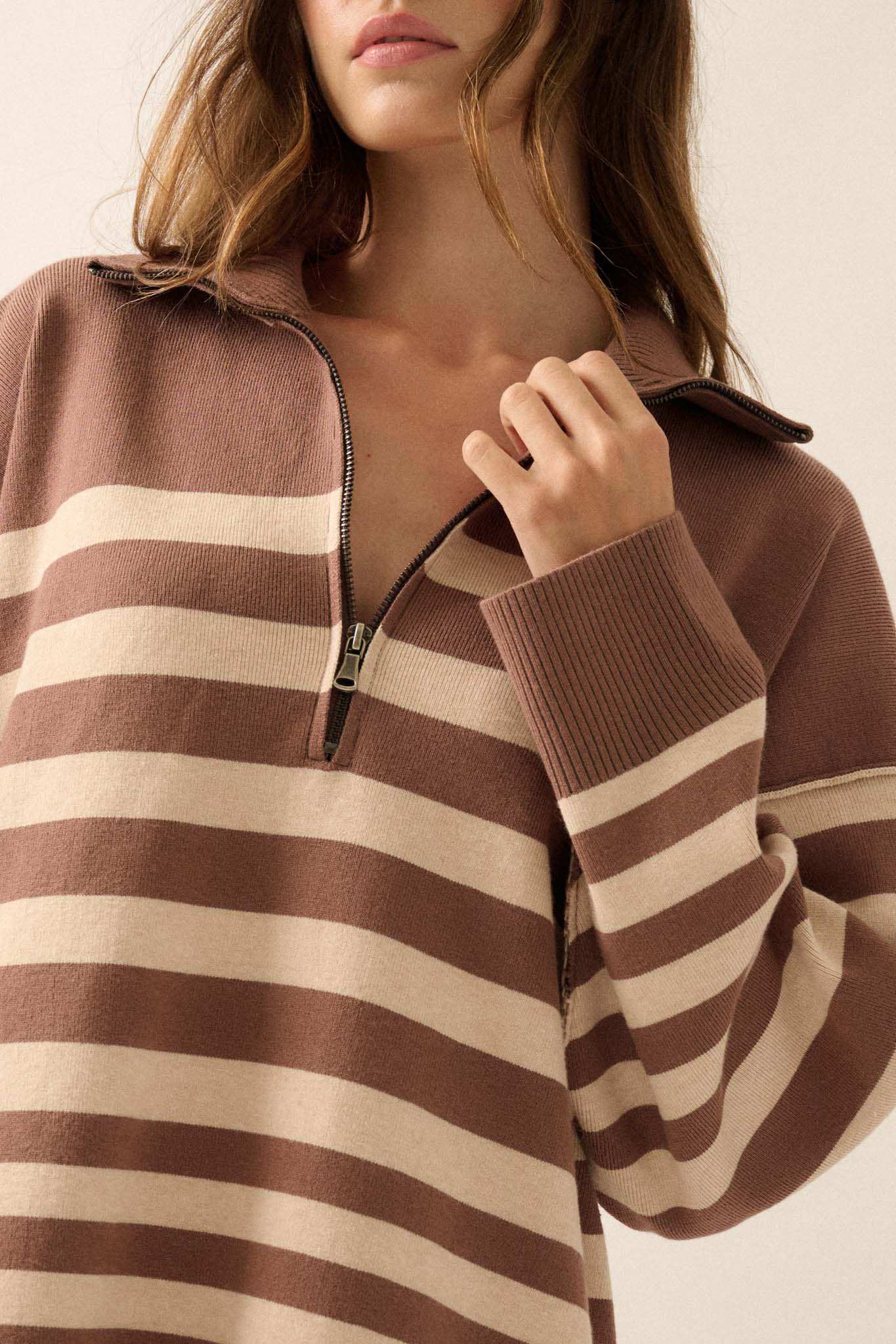 New Horizon Striped Half-Zip Mini Sweater Dress - Image 4