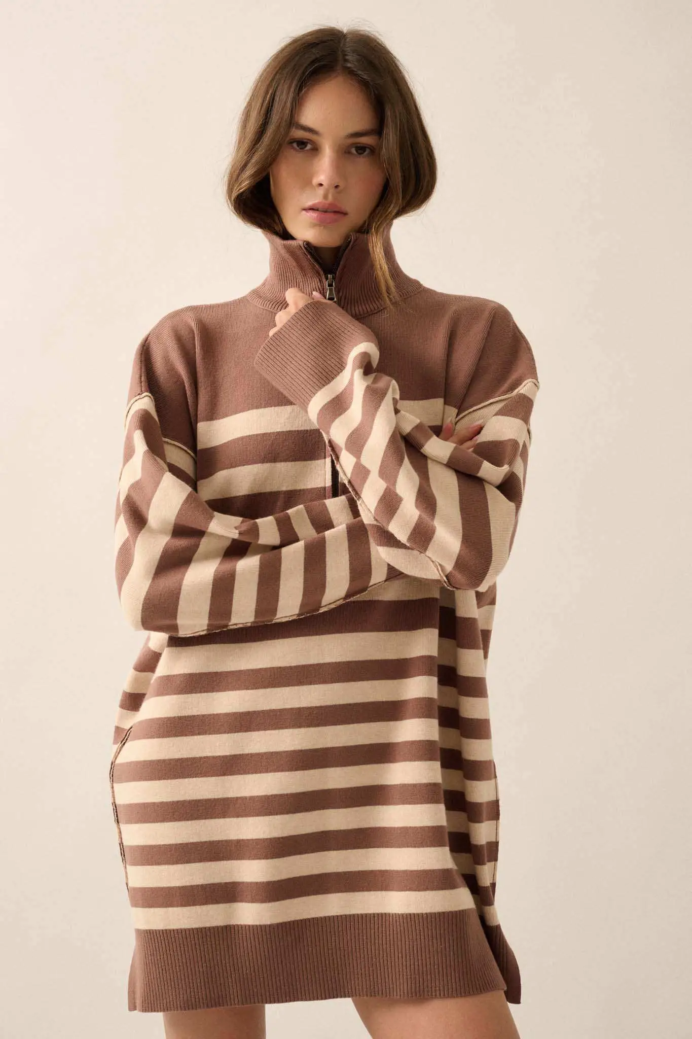 New Horizon Striped Half-Zip Mini Sweater Dress - Image 6