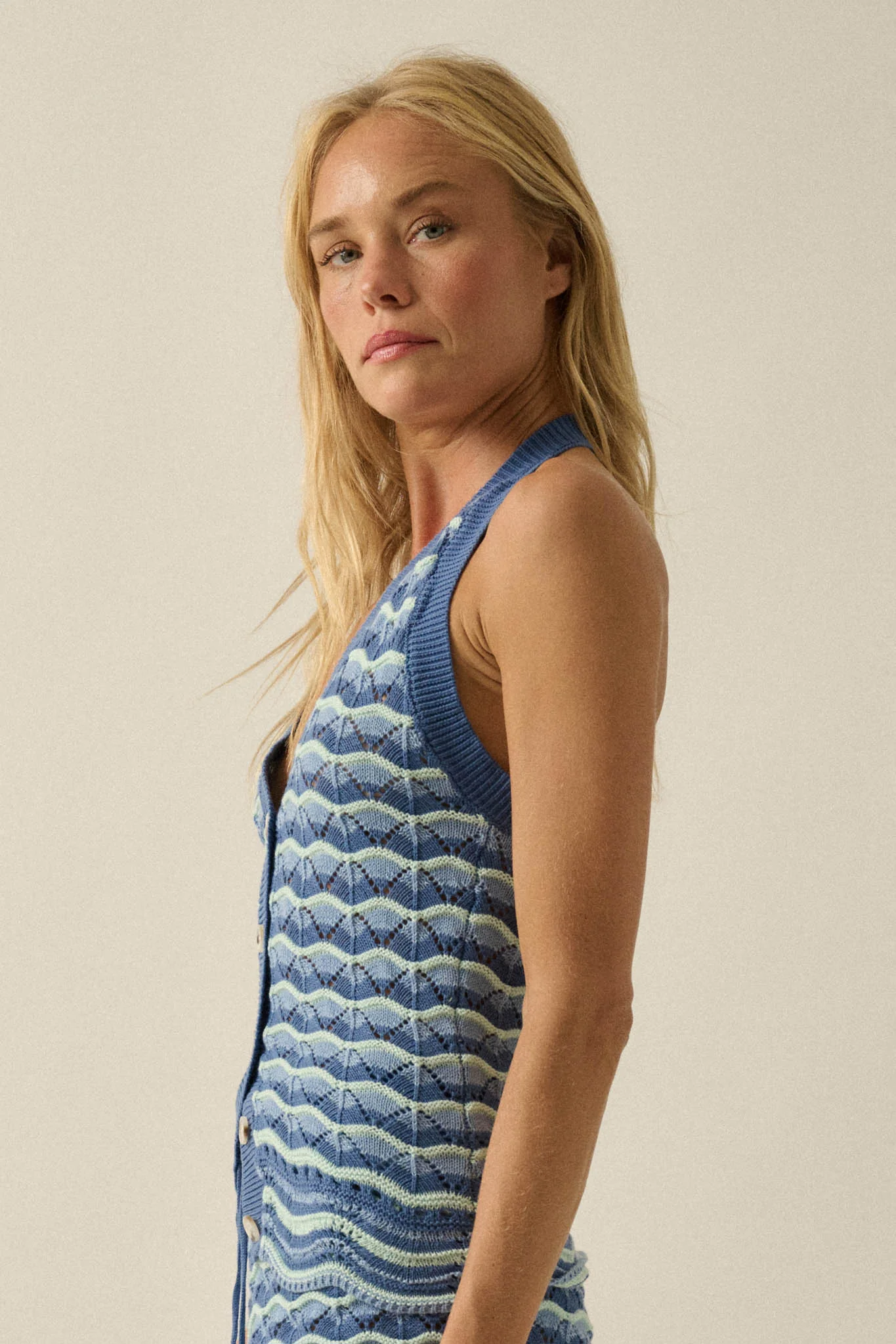 Next Wave Striped Crochet-Knit Halter Tank Top - Image 15