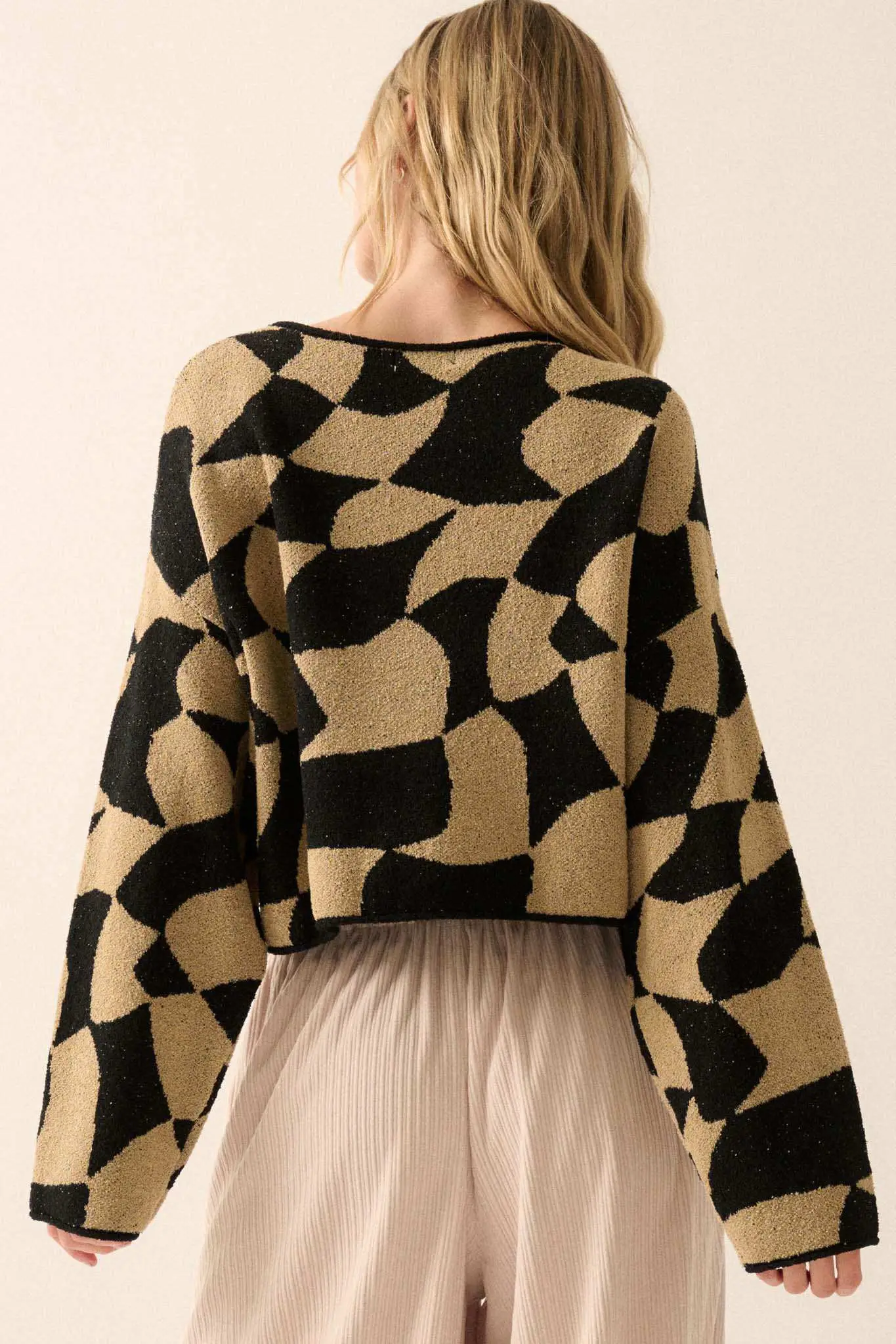 Nice Move Abstract Checkerboard Cropped Sweater - Image 10
