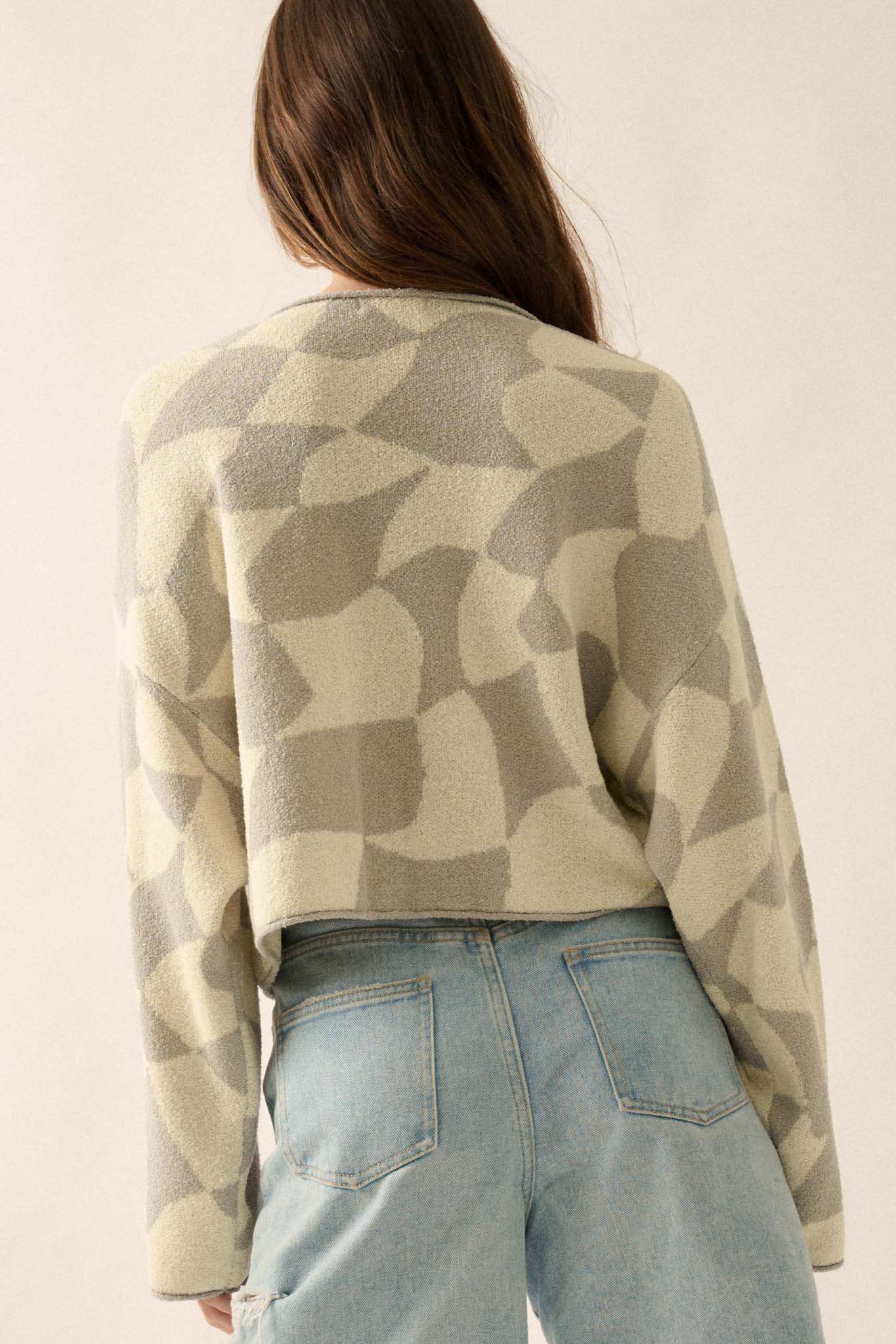 Nice Move Abstract Checkerboard Cropped Sweater - Image 2
