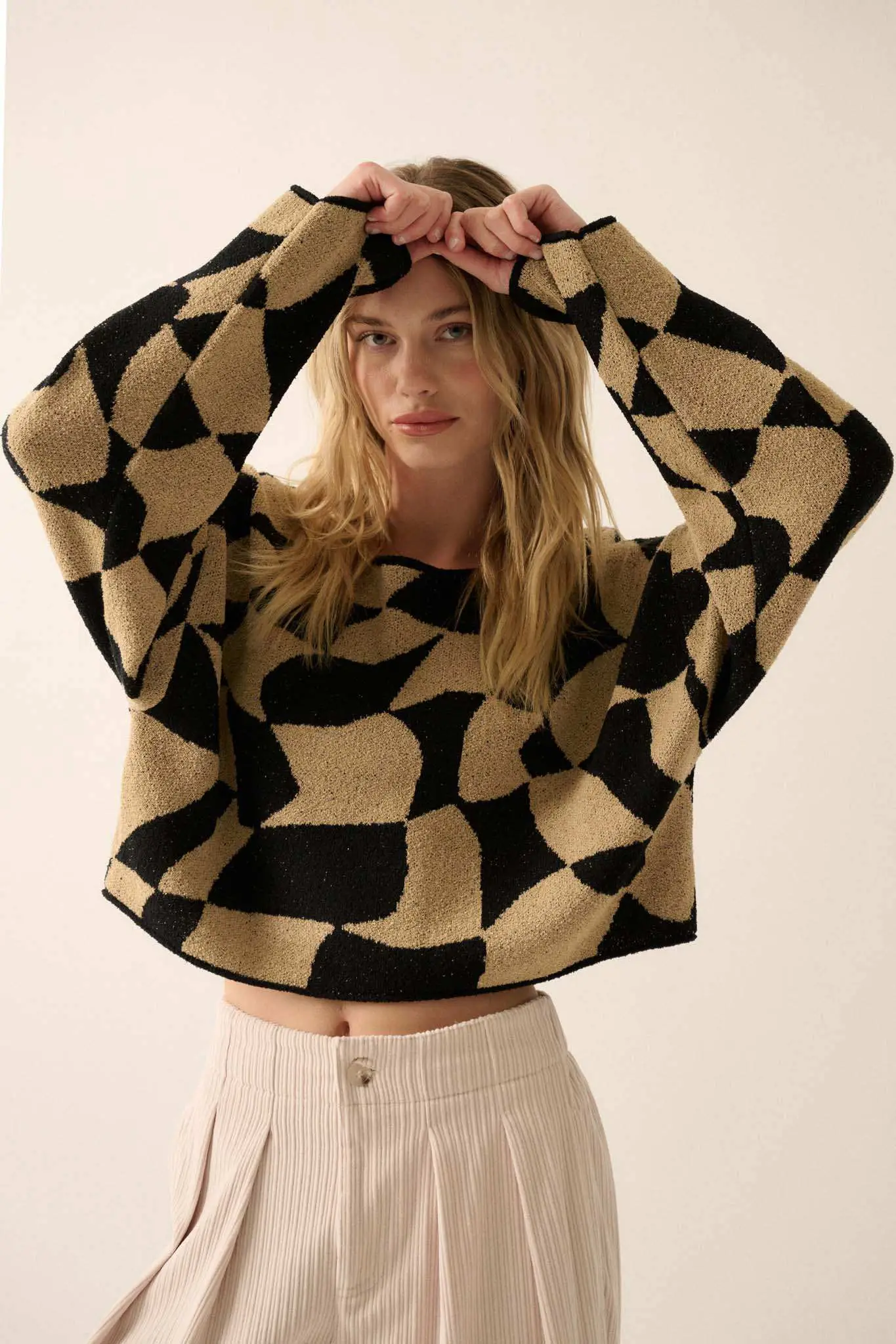 Nice Move Abstract Checkerboard Cropped Sweater - Image 6