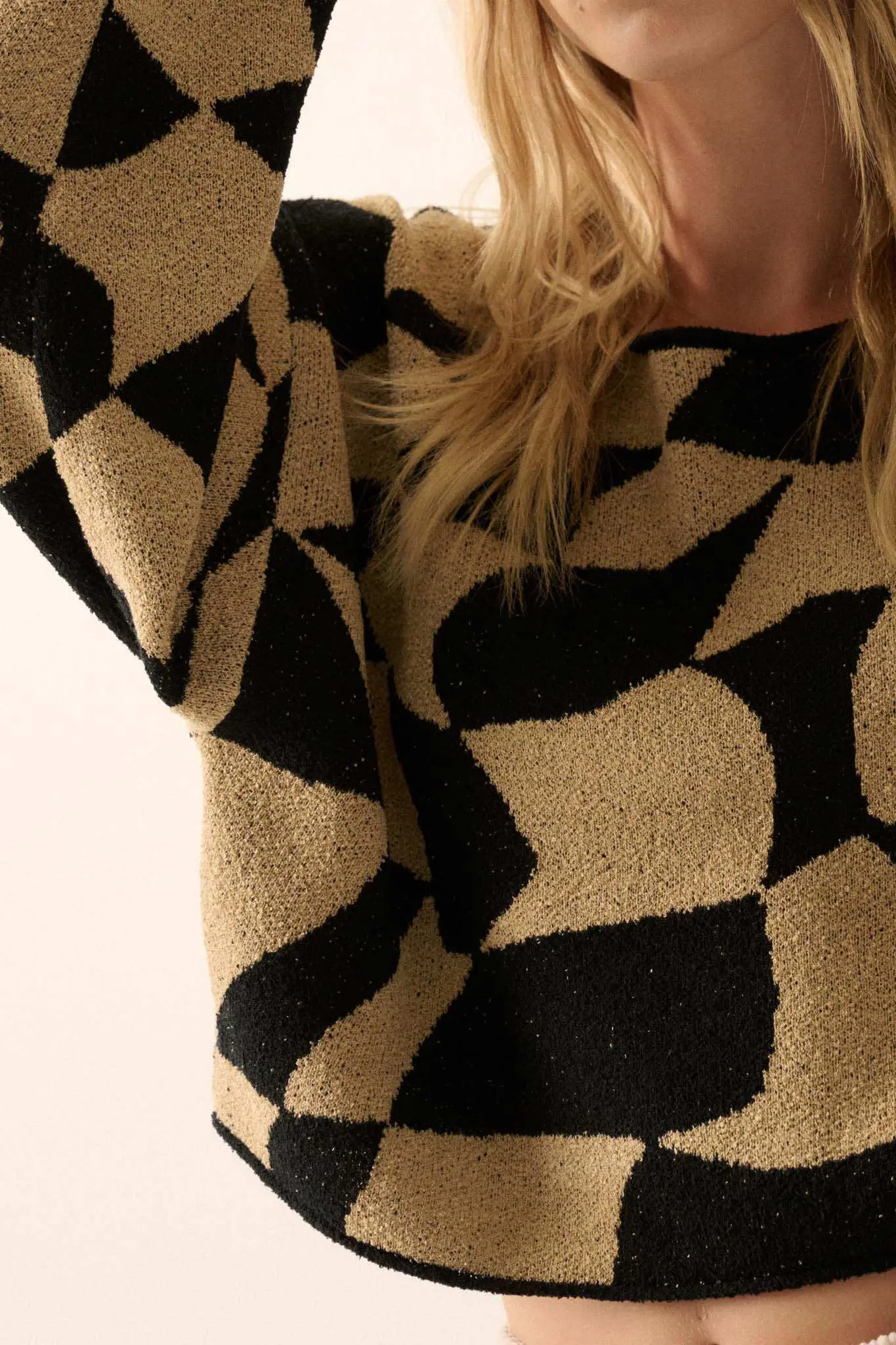 Nice Move Abstract Checkerboard Cropped Sweater - Image 7