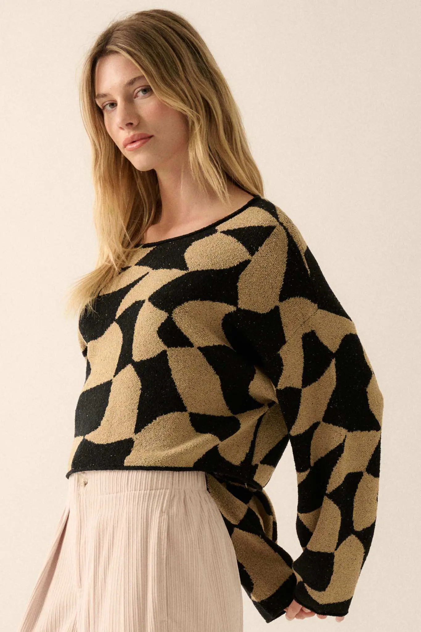 Nice Move Abstract Checkerboard Cropped Sweater - Image 9