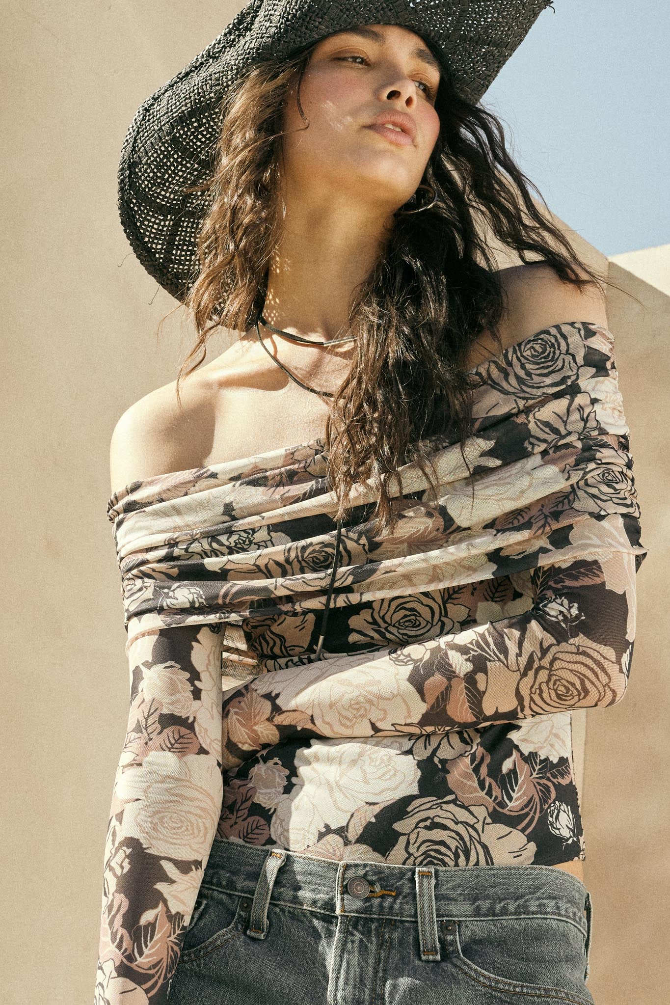 Night Garden Floral Mesh Foldover Bodysuit - Image 2