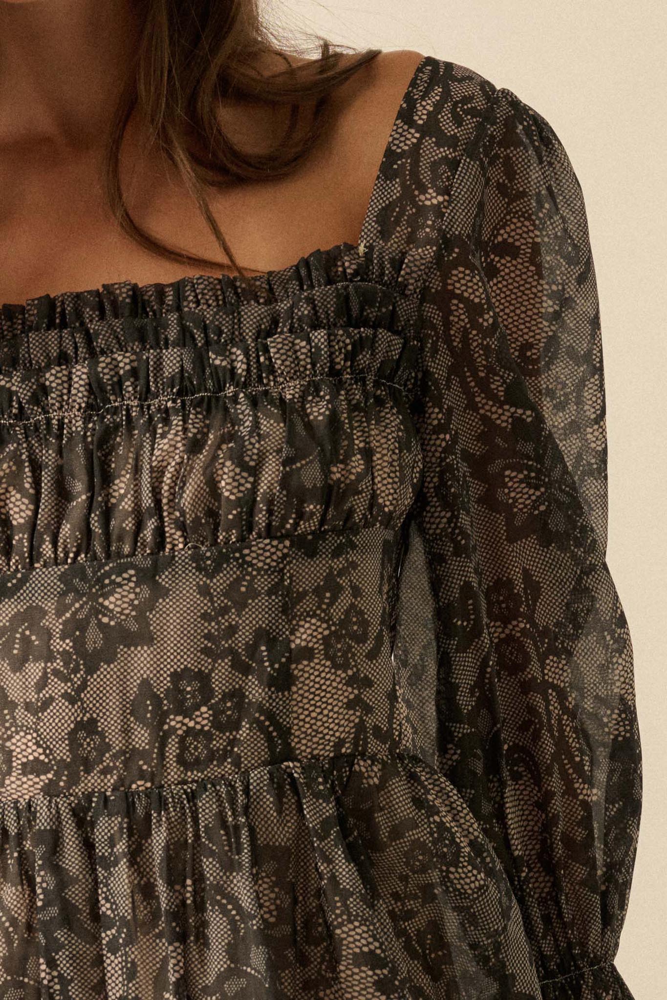 Night to Remember Lace-Print Organza Mini Dress - Image 5