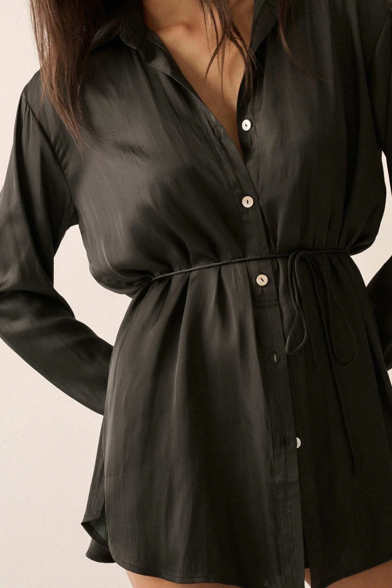 Nine to Five Matte Satin Button-Up Shirt Romper - Image 16