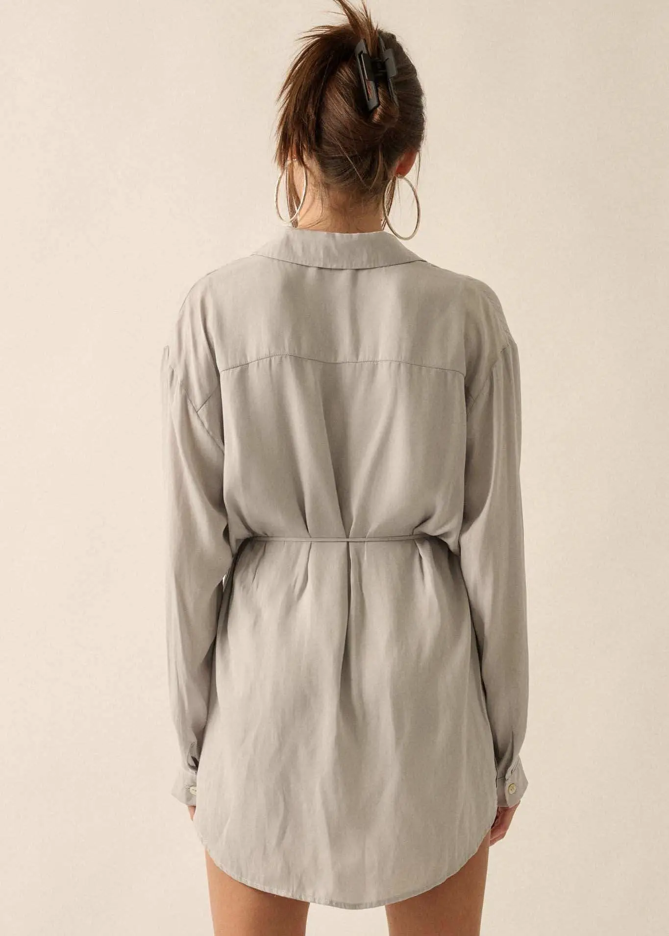 Nine to Five Matte Satin Button-Up Shirt Romper - Image 26