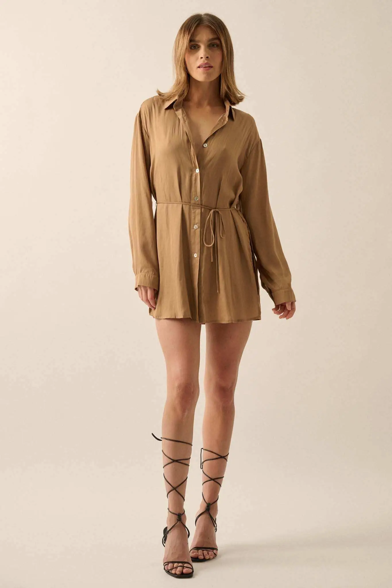 Nine to Five Matte Satin Button-Up Shirt Romper - Image 27