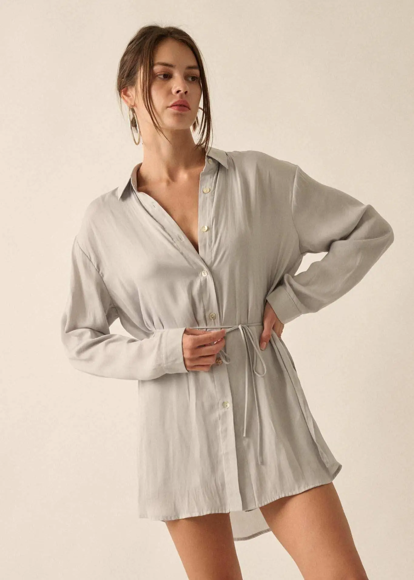 Nine to Five Matte Satin Button-Up Shirt Romper - Image 30