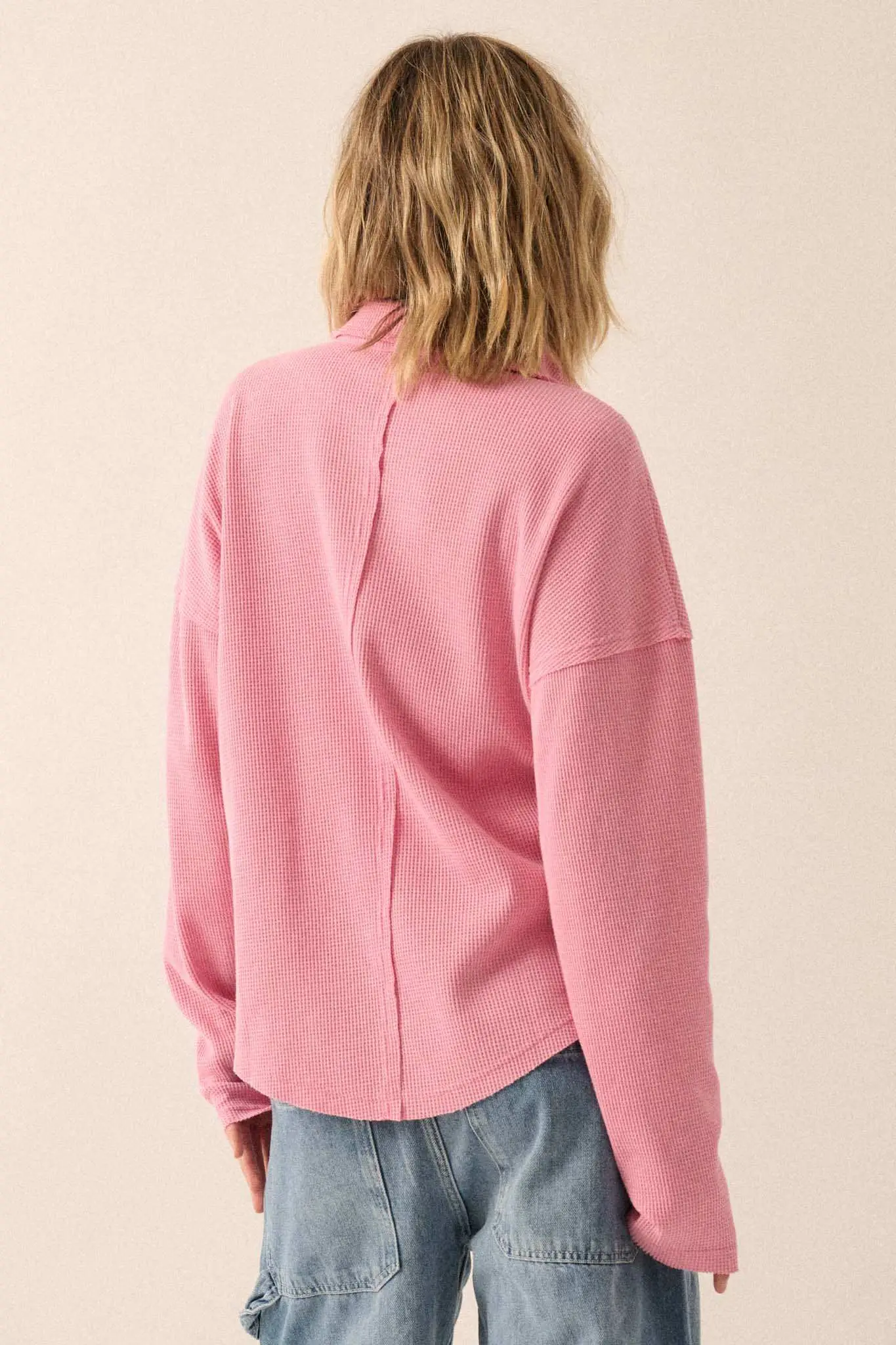 No Problemo Collared V-Neck Waffle-Knit Top - Image 12