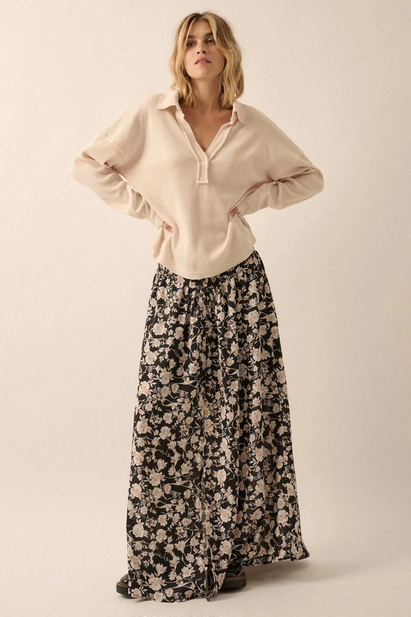 No Problemo Collared V-Neck Waffle-Knit Top - Image 14