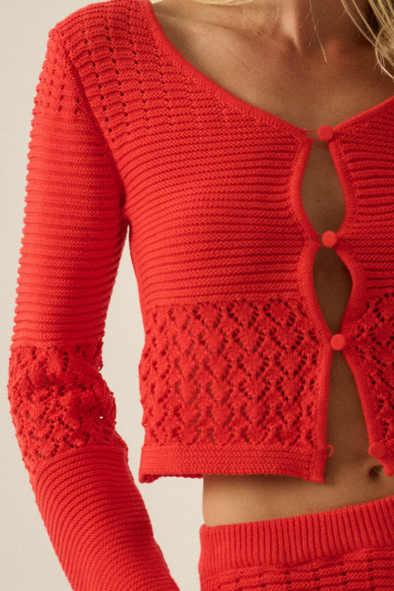 Nothing Less Pointelle Rib-Knit Cropped Cardigan - Image 4