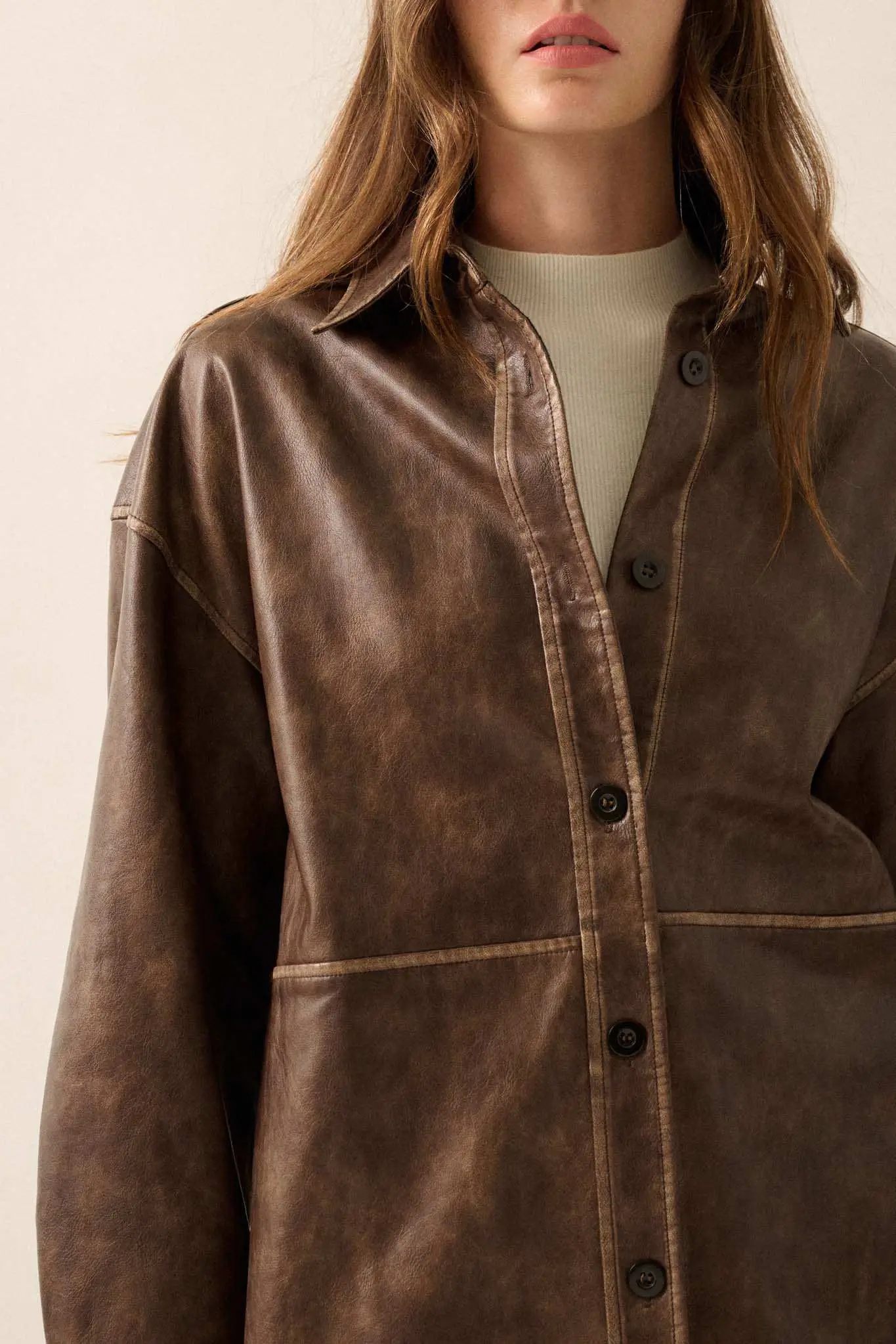 Nowhere to Hide Vegan Leather Button-Up Shacket - Image 5