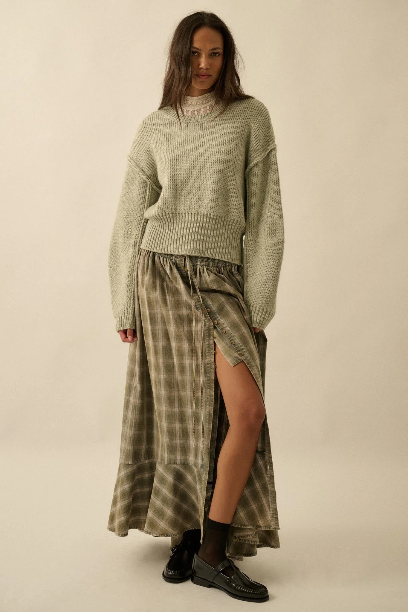 Off the Trail Plaid Flannel Button-Up Maxi Skirt - Image 13