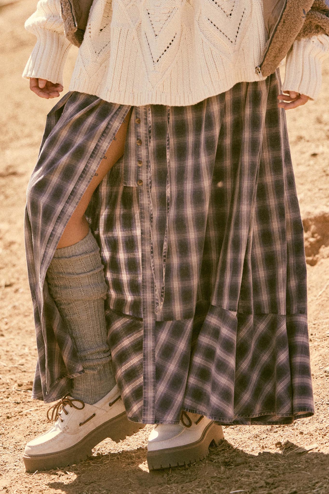 Off the Trail Plaid Flannel Button-Up Maxi Skirt - Image 2