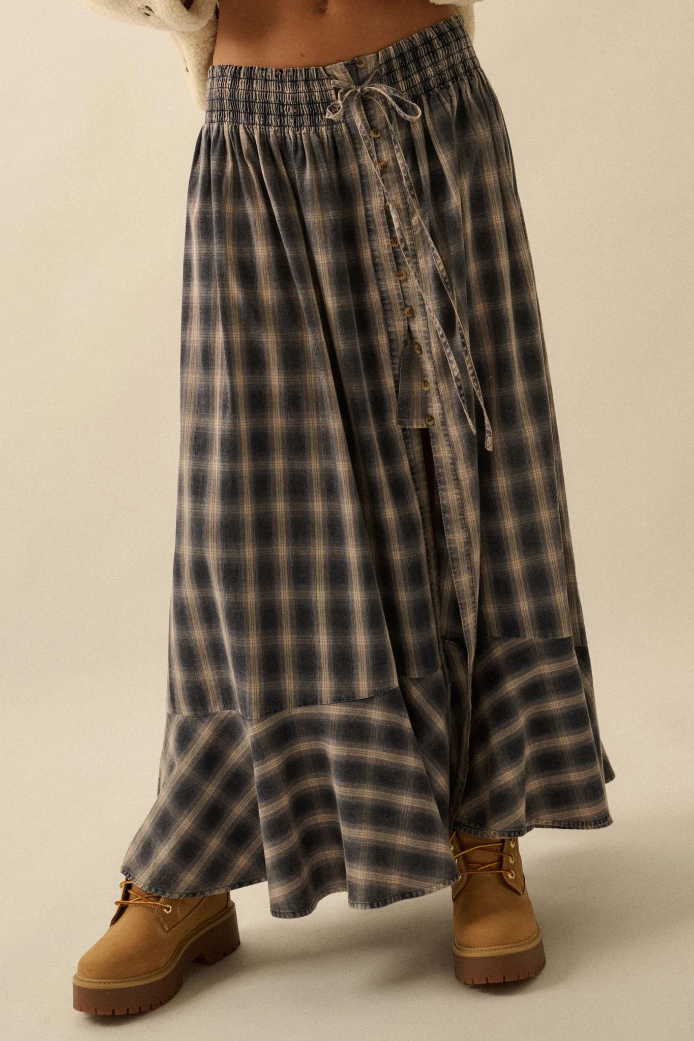 Off the Trail Plaid Flannel Button-Up Maxi Skirt - Image 6