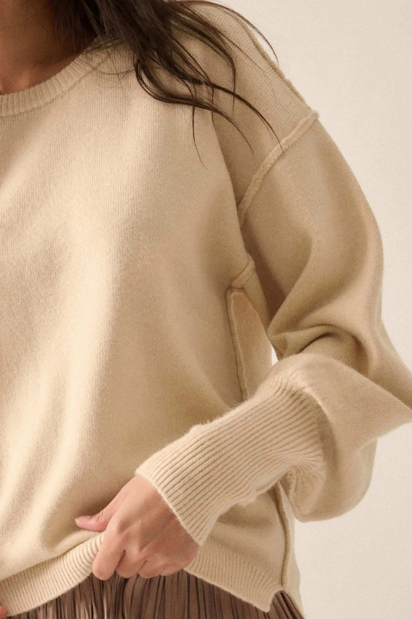 Old Soul Exposed-Seam Bishop-Sleeve Sweater - Image 10