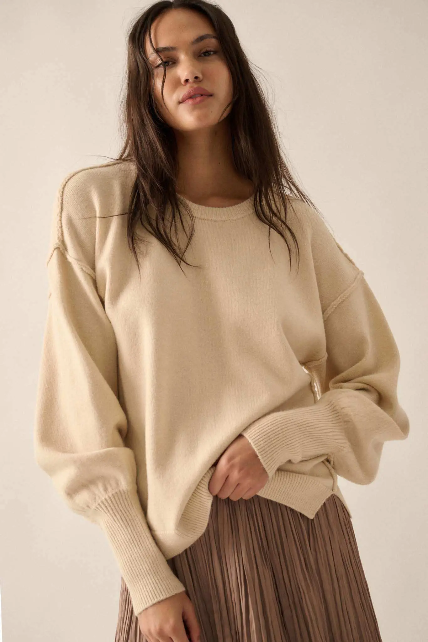 Old Soul Exposed-Seam Bishop-Sleeve Sweater - Image 9
