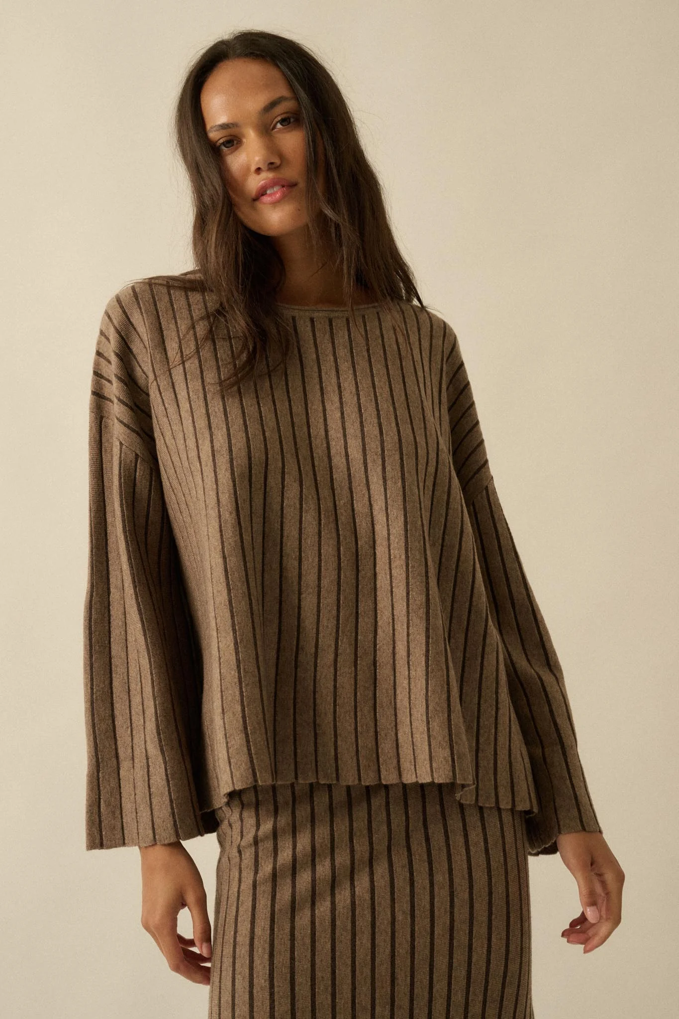 On the Line Striped Wide-Sleeve Loose-Fit Sweater - Image 5