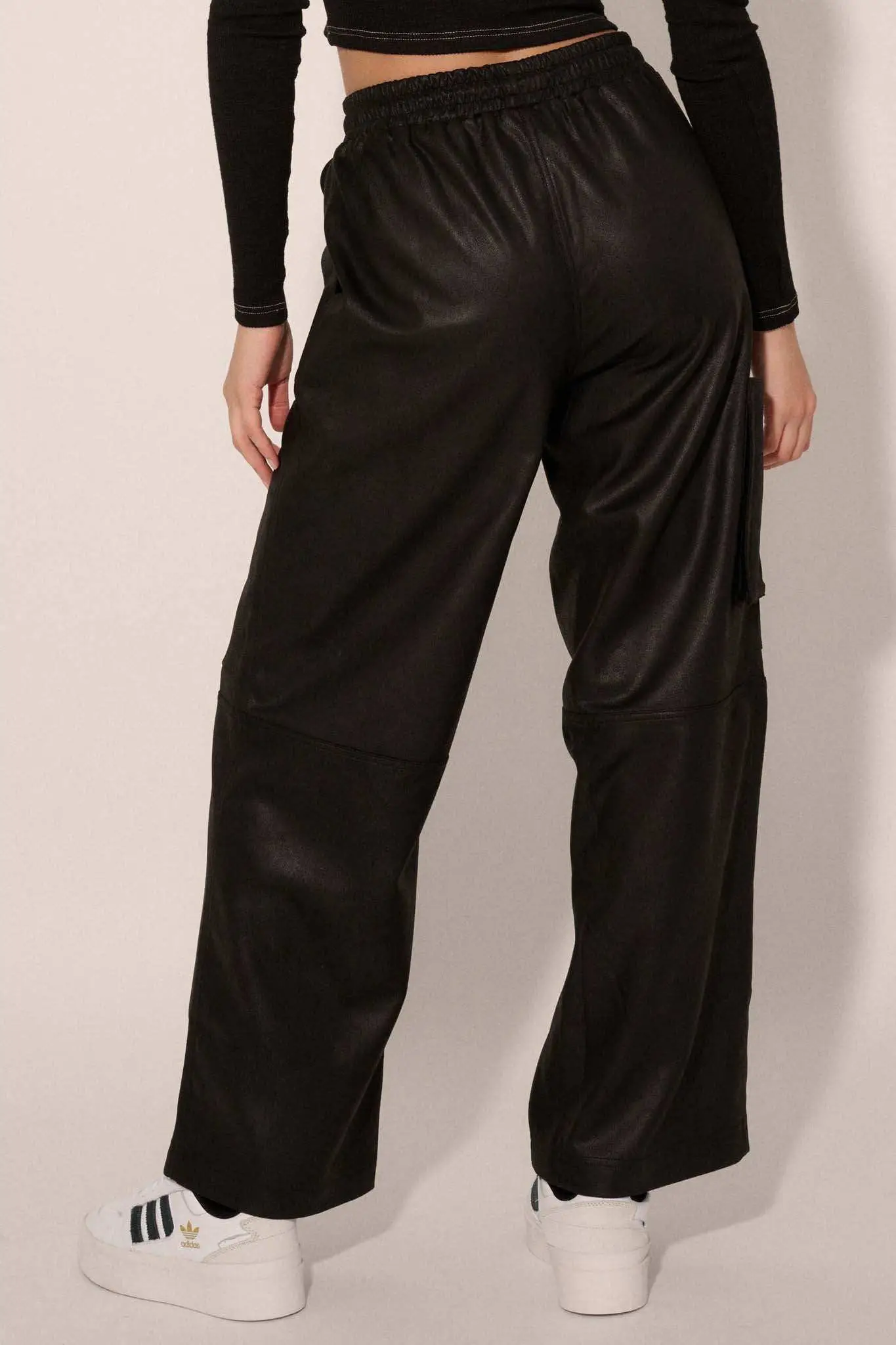 On the Run Vegan Leather Drawstring Cargo Pants - Image 6