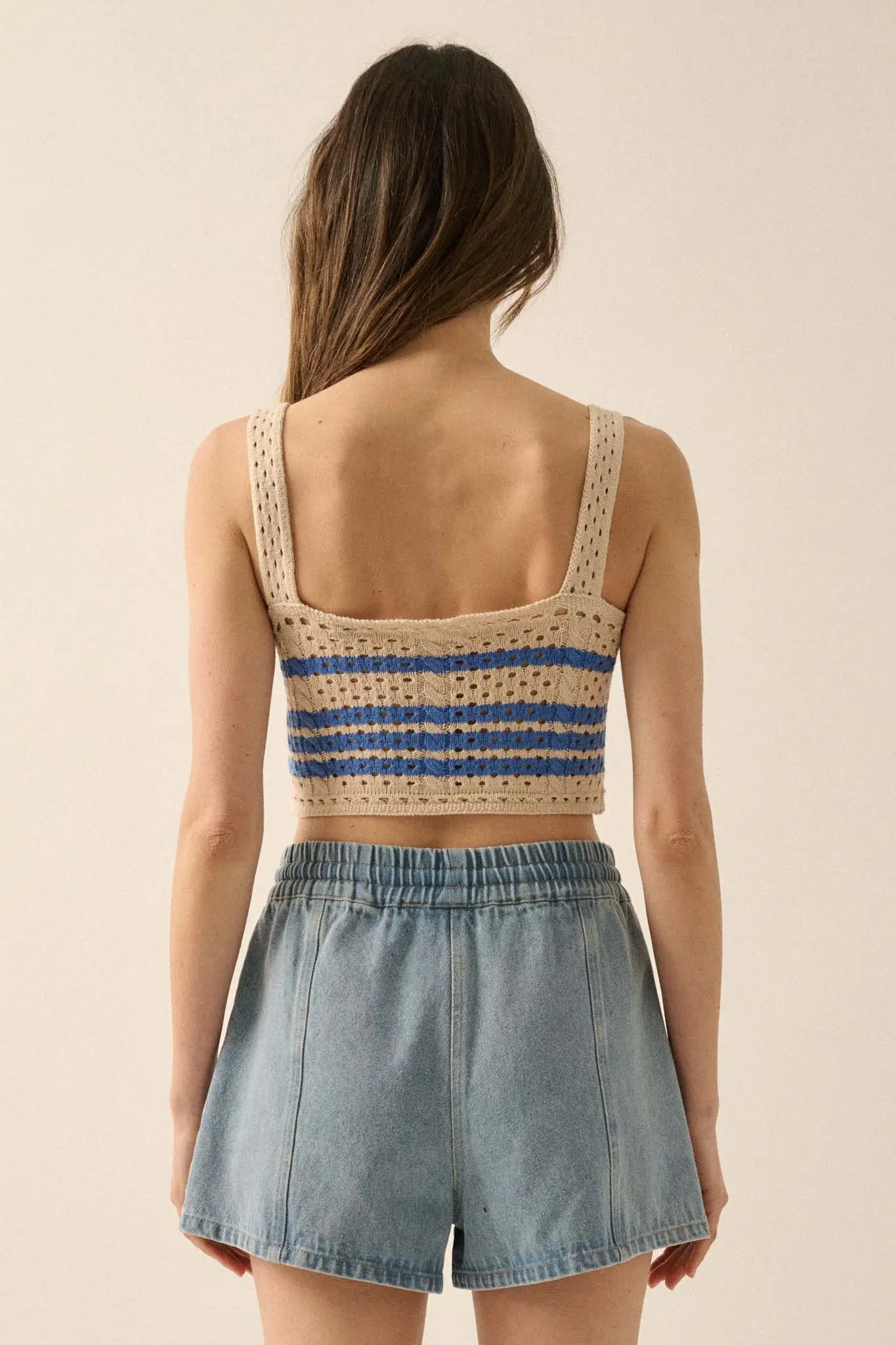 One More Time Striped Crochet Knit Tank Top - Image 9