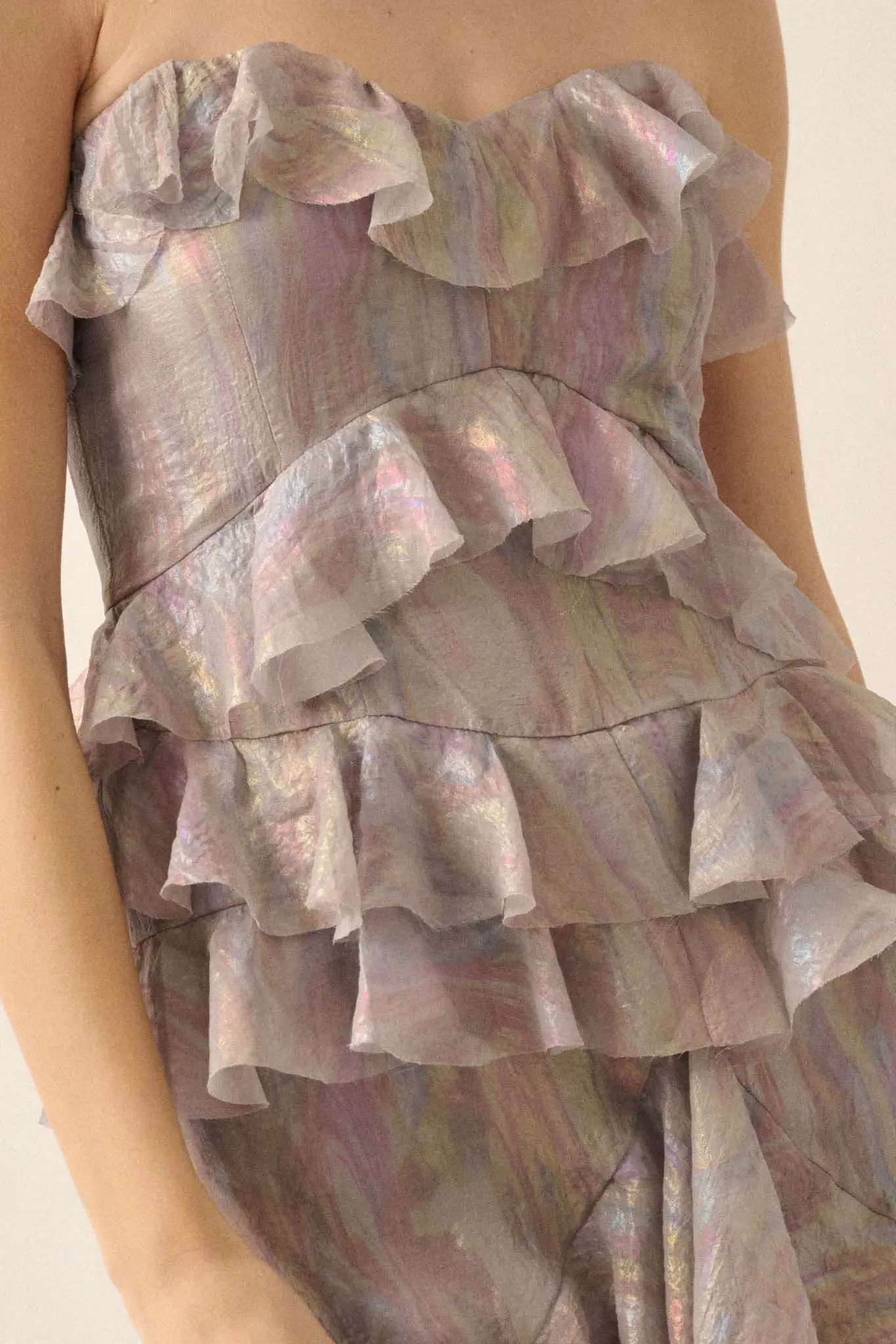 Opal Glow Strapless Iridescent Ruffle Maxi Dress - Image 4