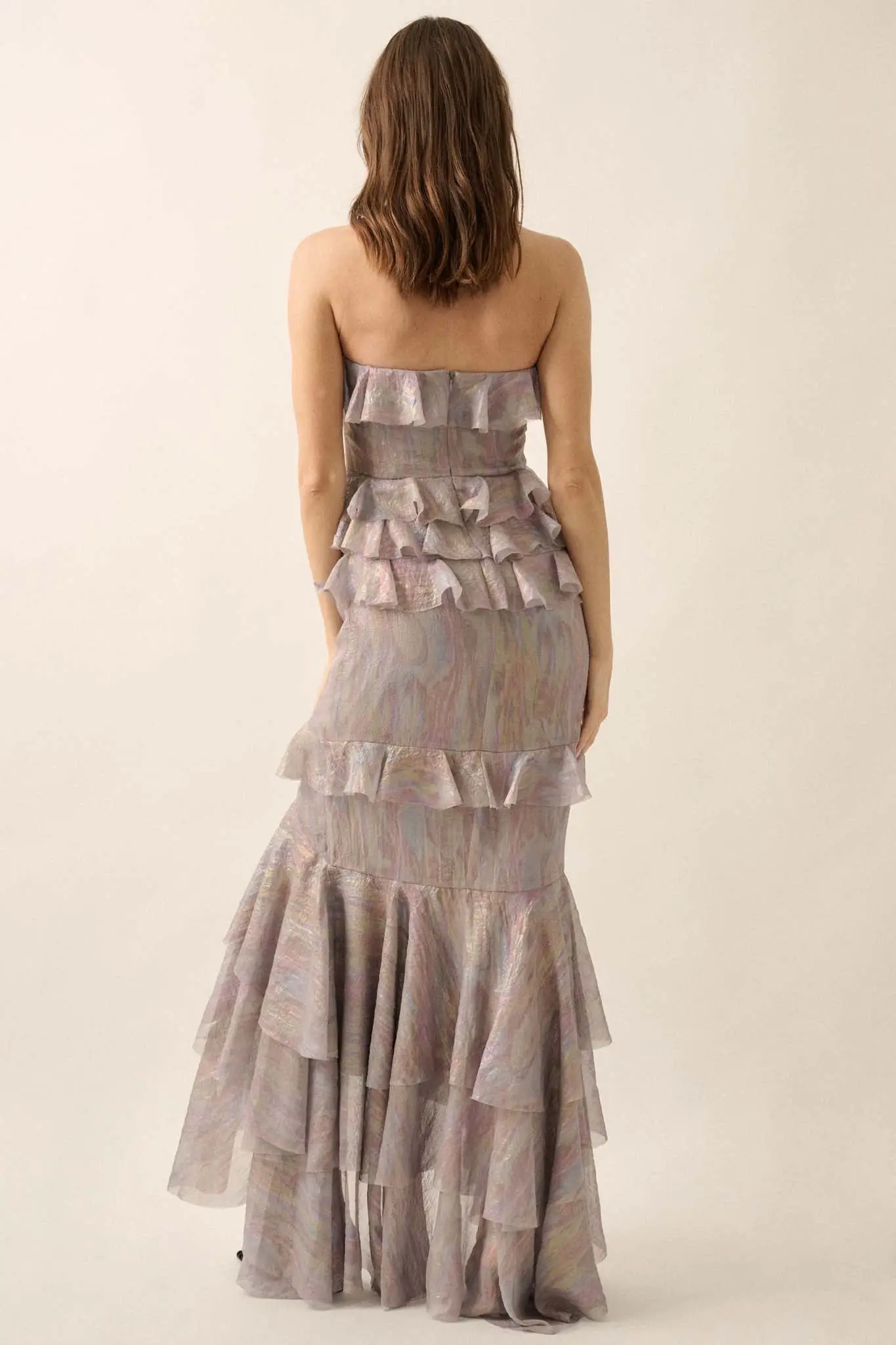 Opal Glow Strapless Iridescent Ruffle Maxi Dress - Image 6
