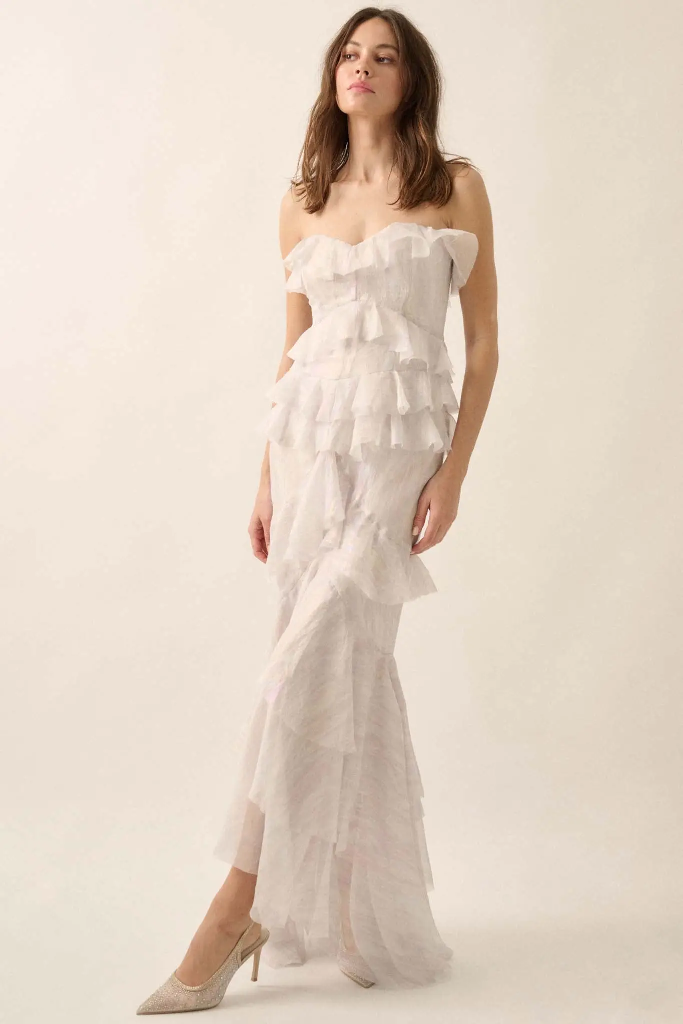Opal Glow Strapless Iridescent Ruffle Maxi Dress - Image 7