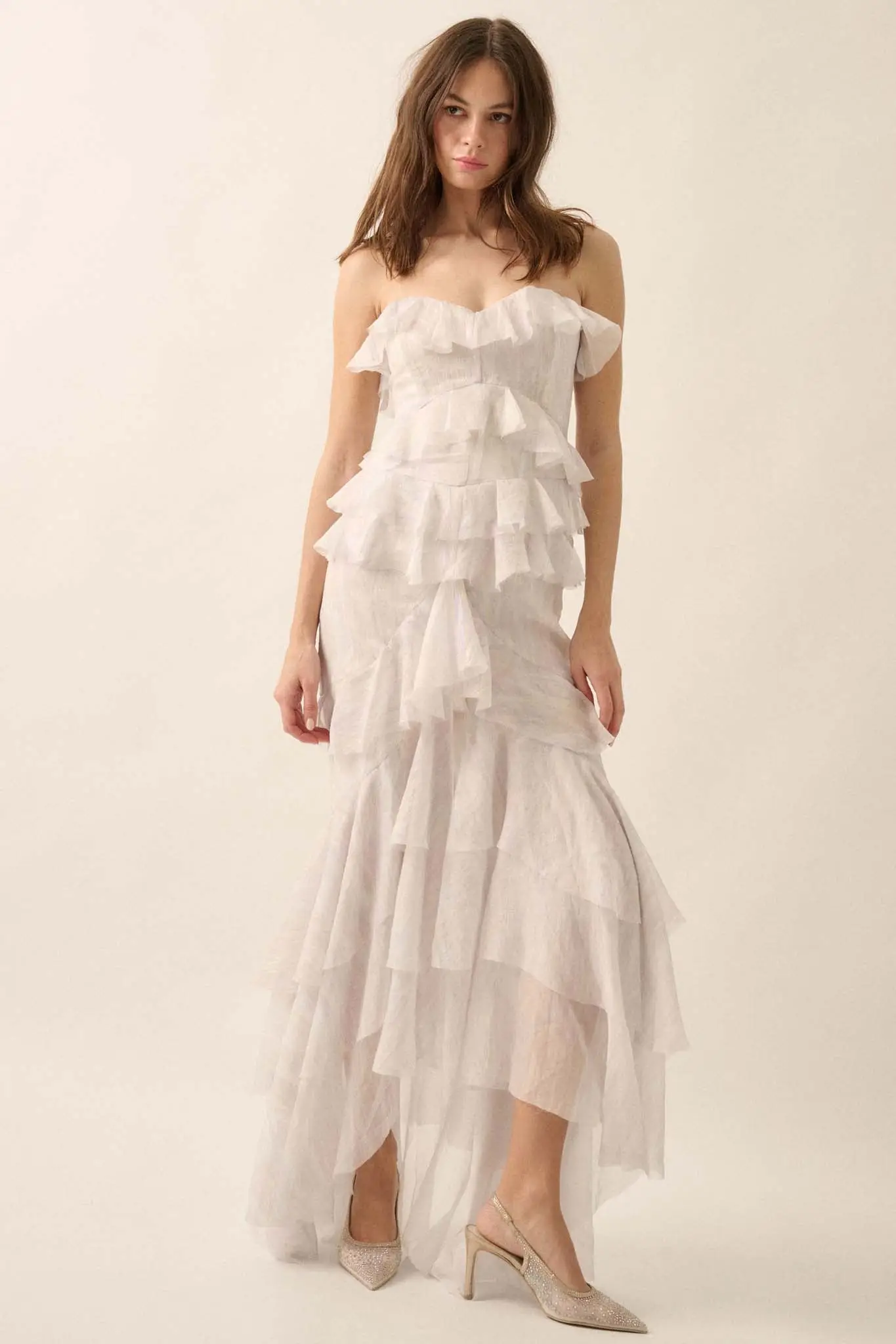 Opal Glow Strapless Iridescent Ruffle Maxi Dress - Image 9