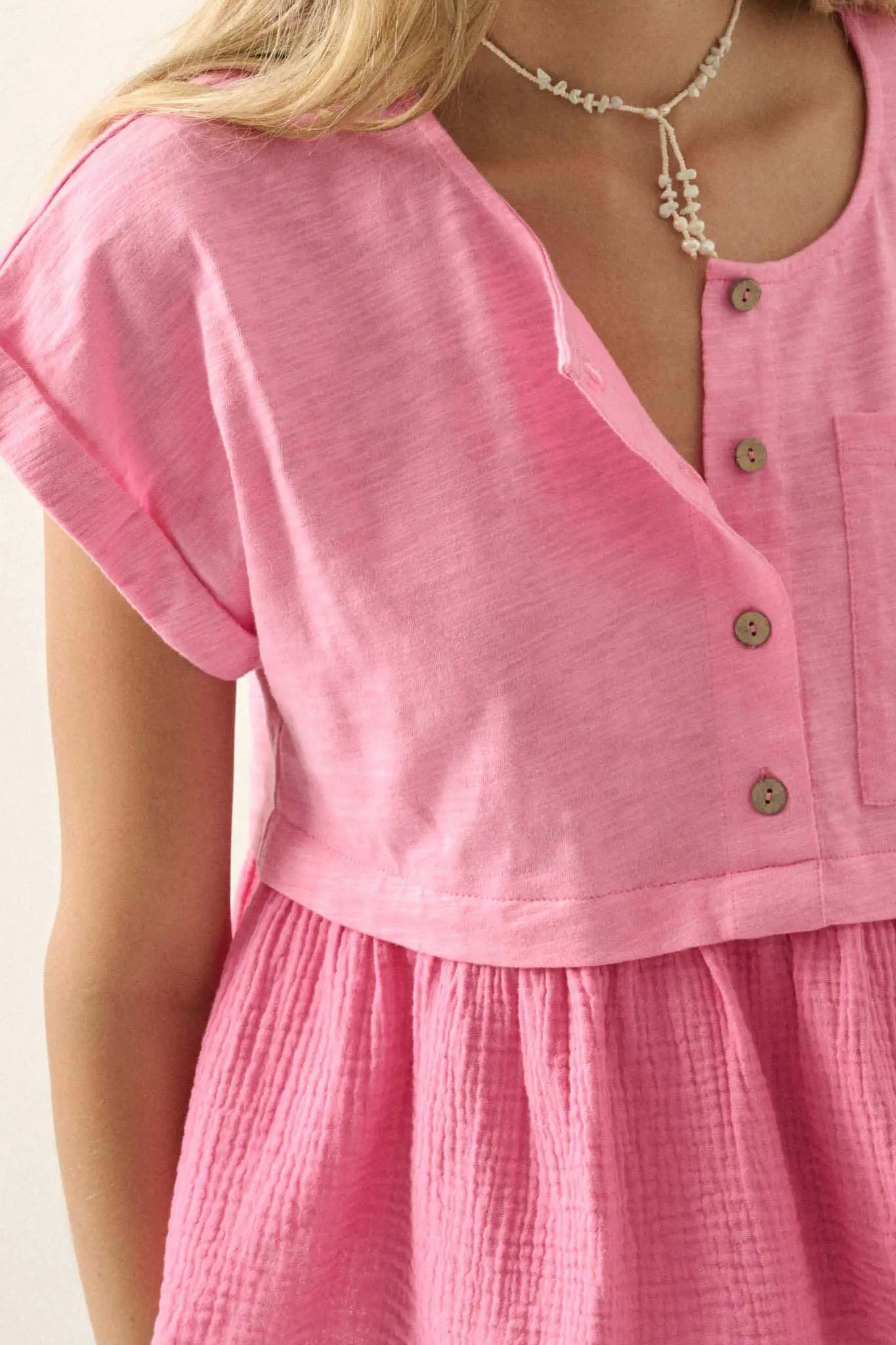 Open Air Cotton Pocket Henley Babydoll Top - Image 10