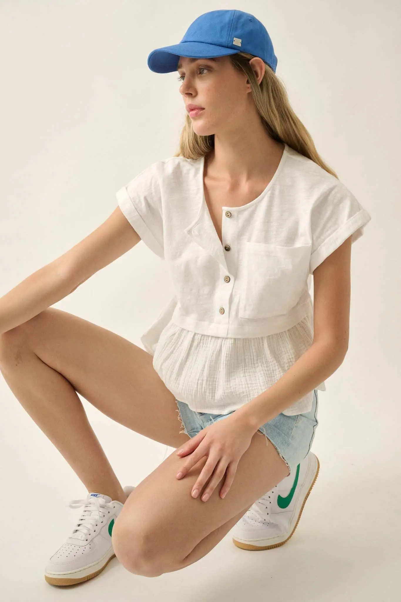 Open Air Cotton Pocket Henley Babydoll Top - Image 5