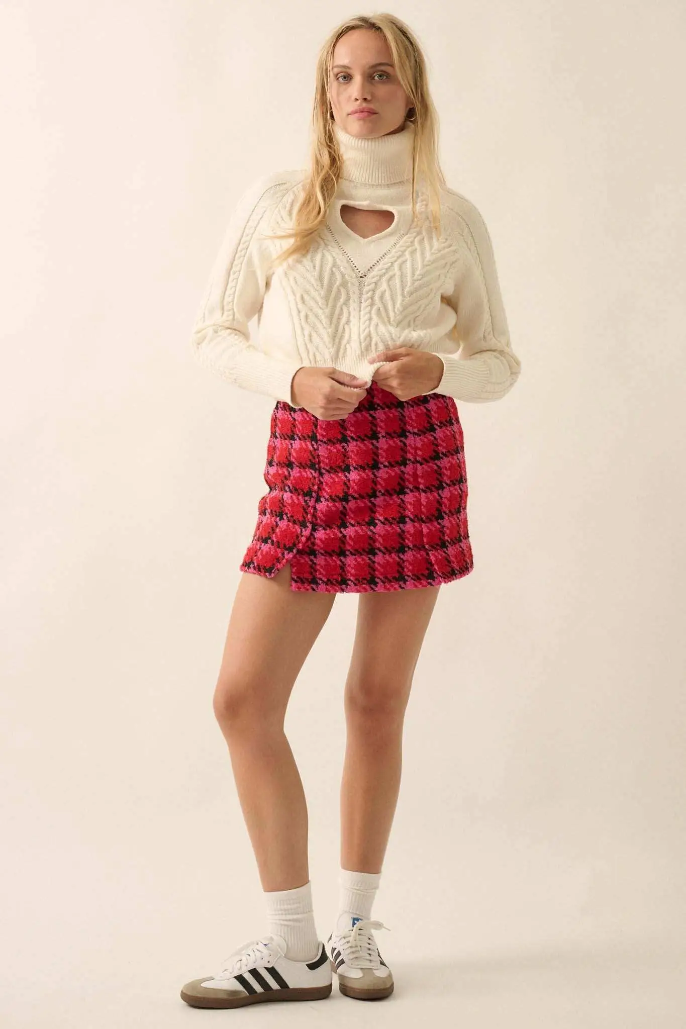 Open Heart Keyhole Cable Knit Turtleneck Sweater - Image 11