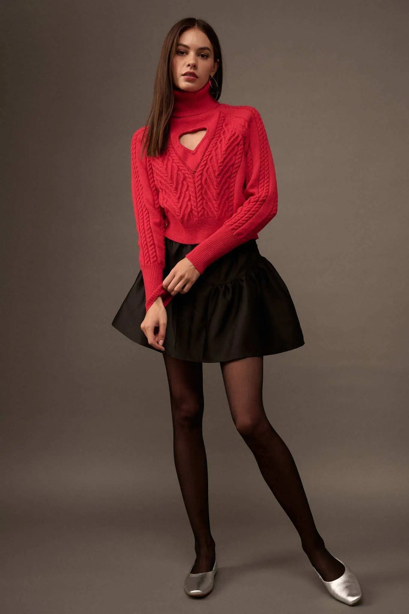 Open Heart Keyhole Cable Knit Turtleneck Sweater - Image 6