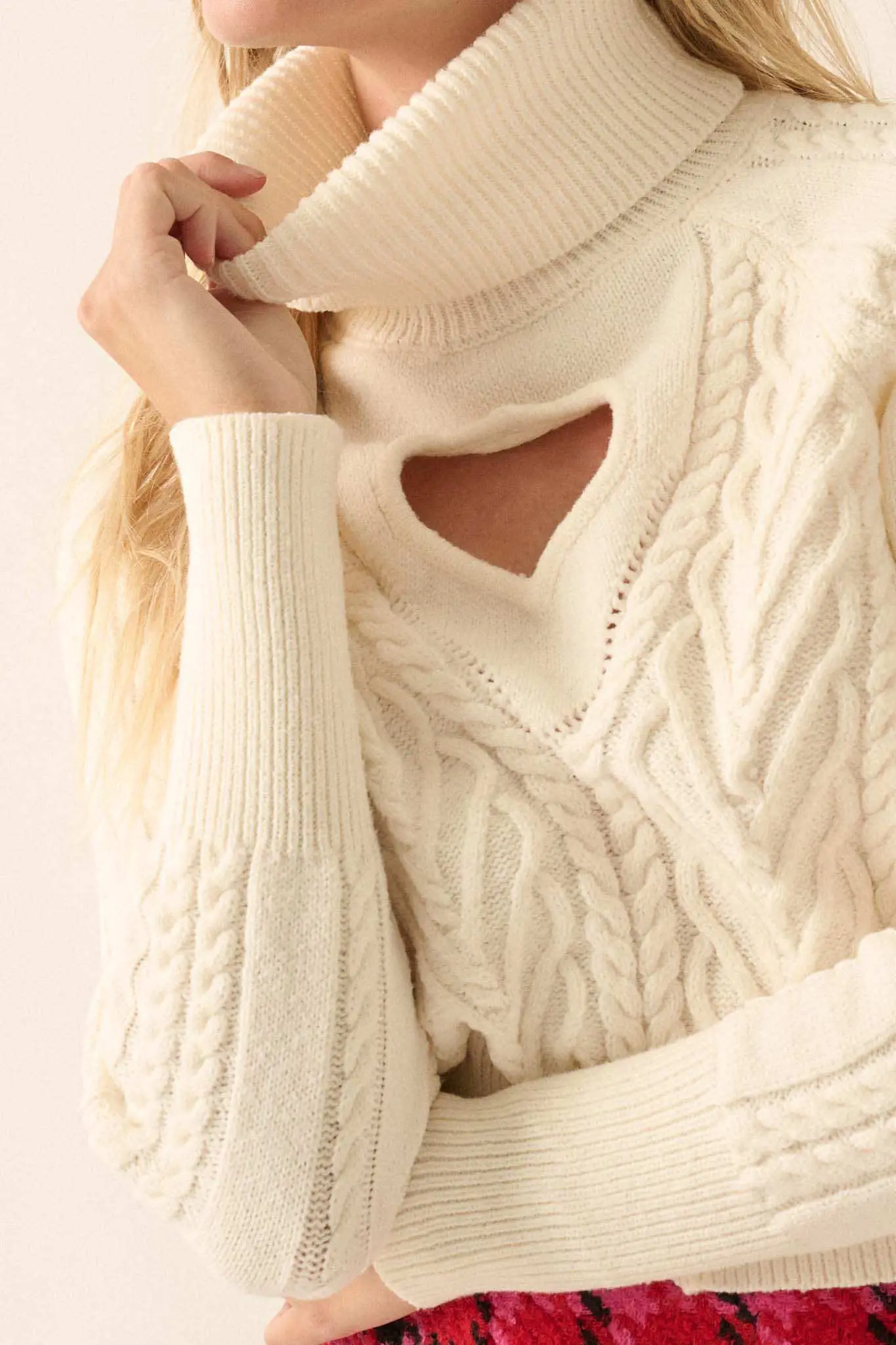 Open Heart Keyhole Cable Knit Turtleneck Sweater - Image 8